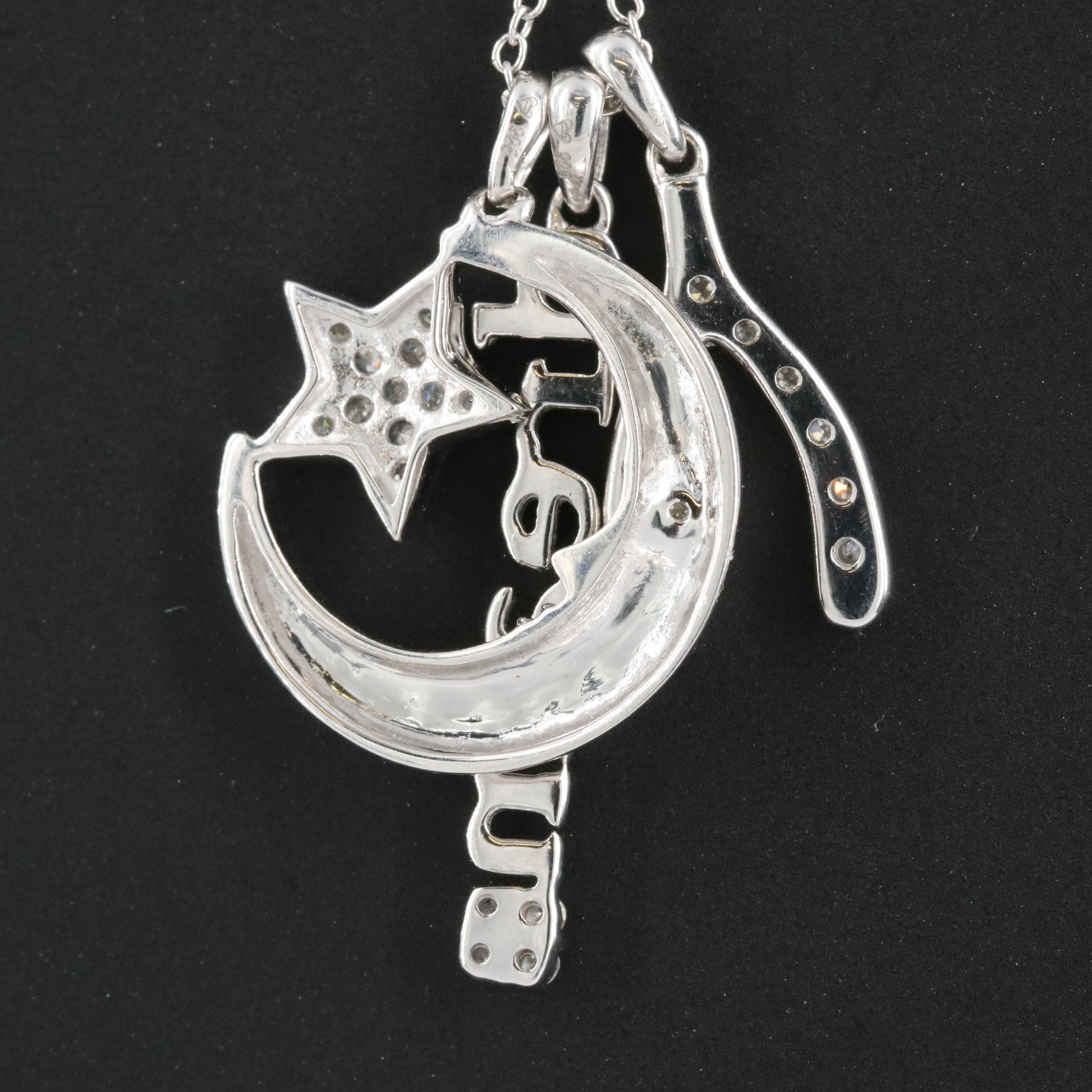 Sterling Diamond Dream, Wishbone and Crescent Moon with Star Pendant Necklace