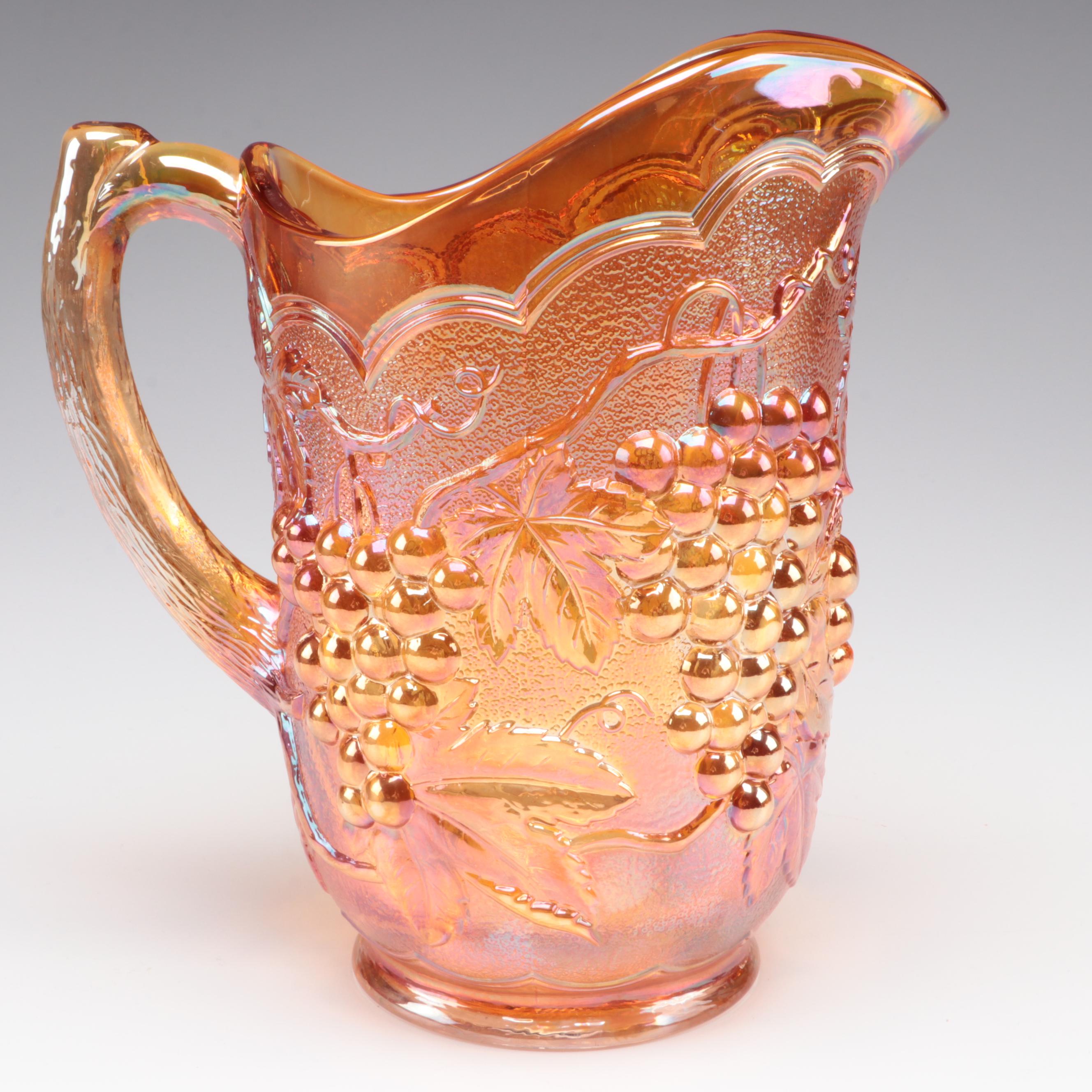 Imperial Glass Iridescent Marigold Carnival Glass Pitcher and Tumblers
