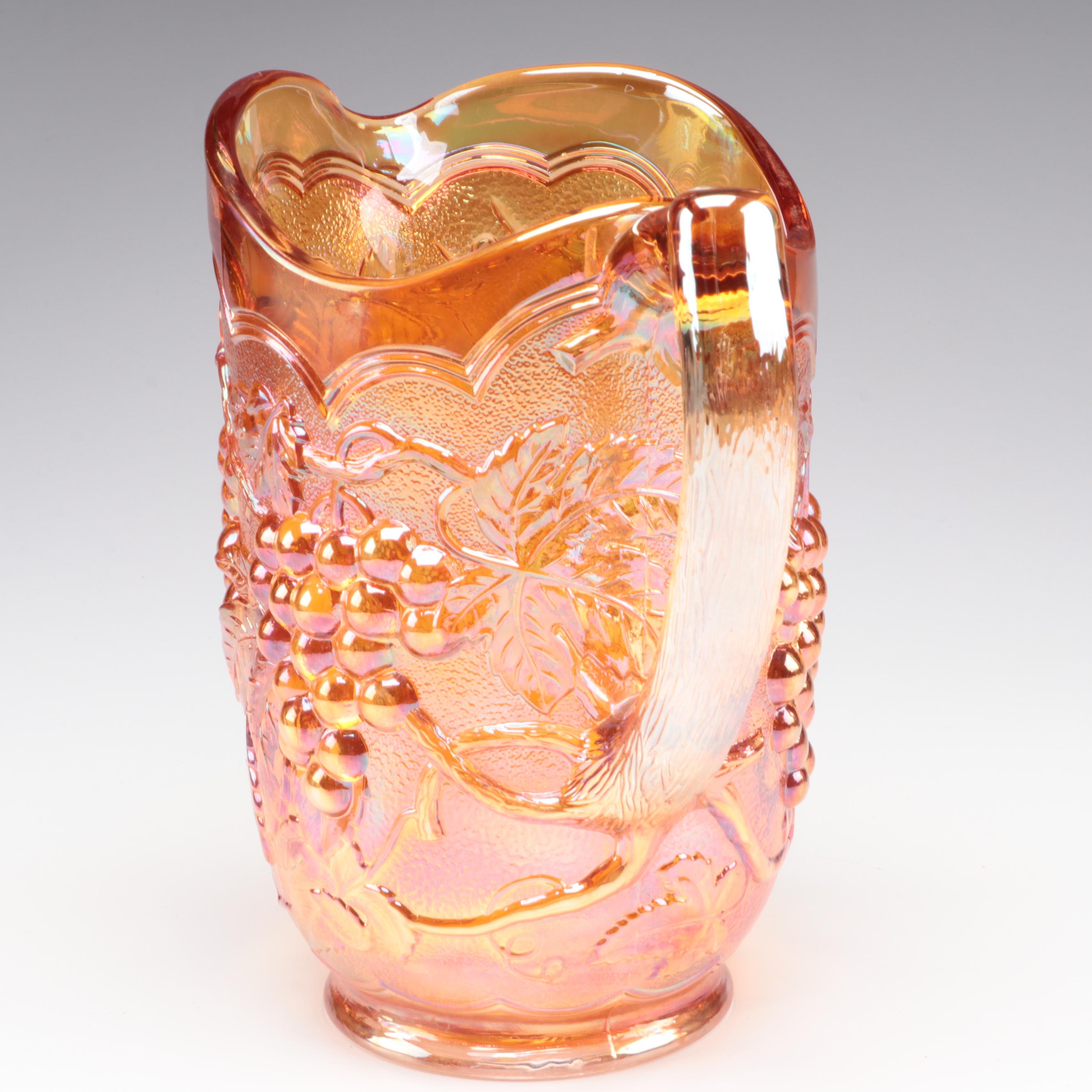 Imperial Glass Iridescent Marigold Carnival Glass Pitcher and Tumblers