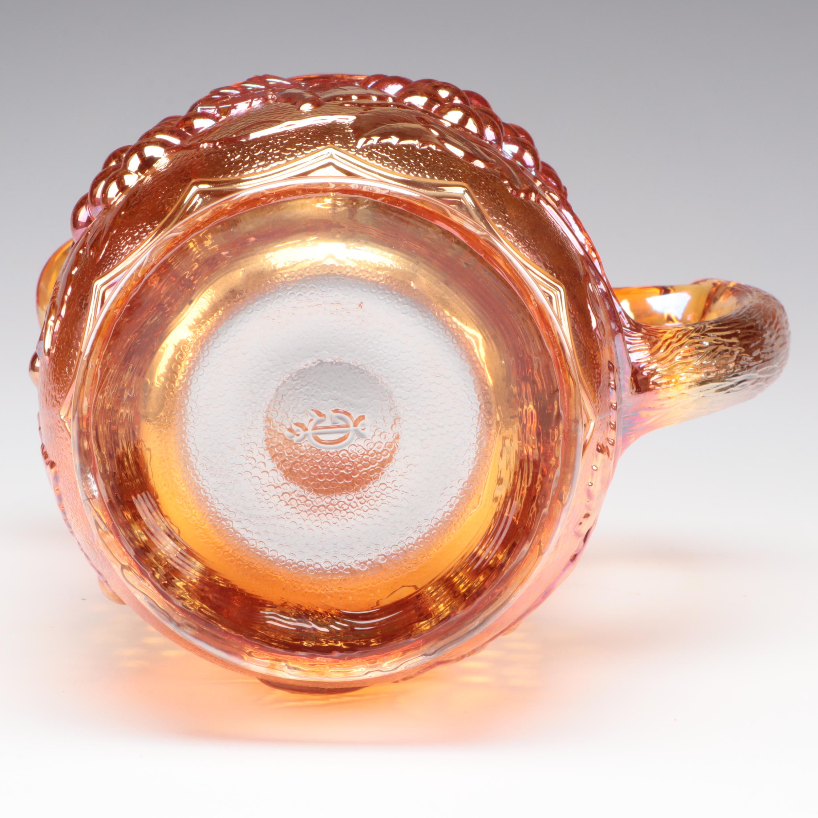 Imperial Glass Iridescent Marigold Carnival Glass Pitcher and Tumblers