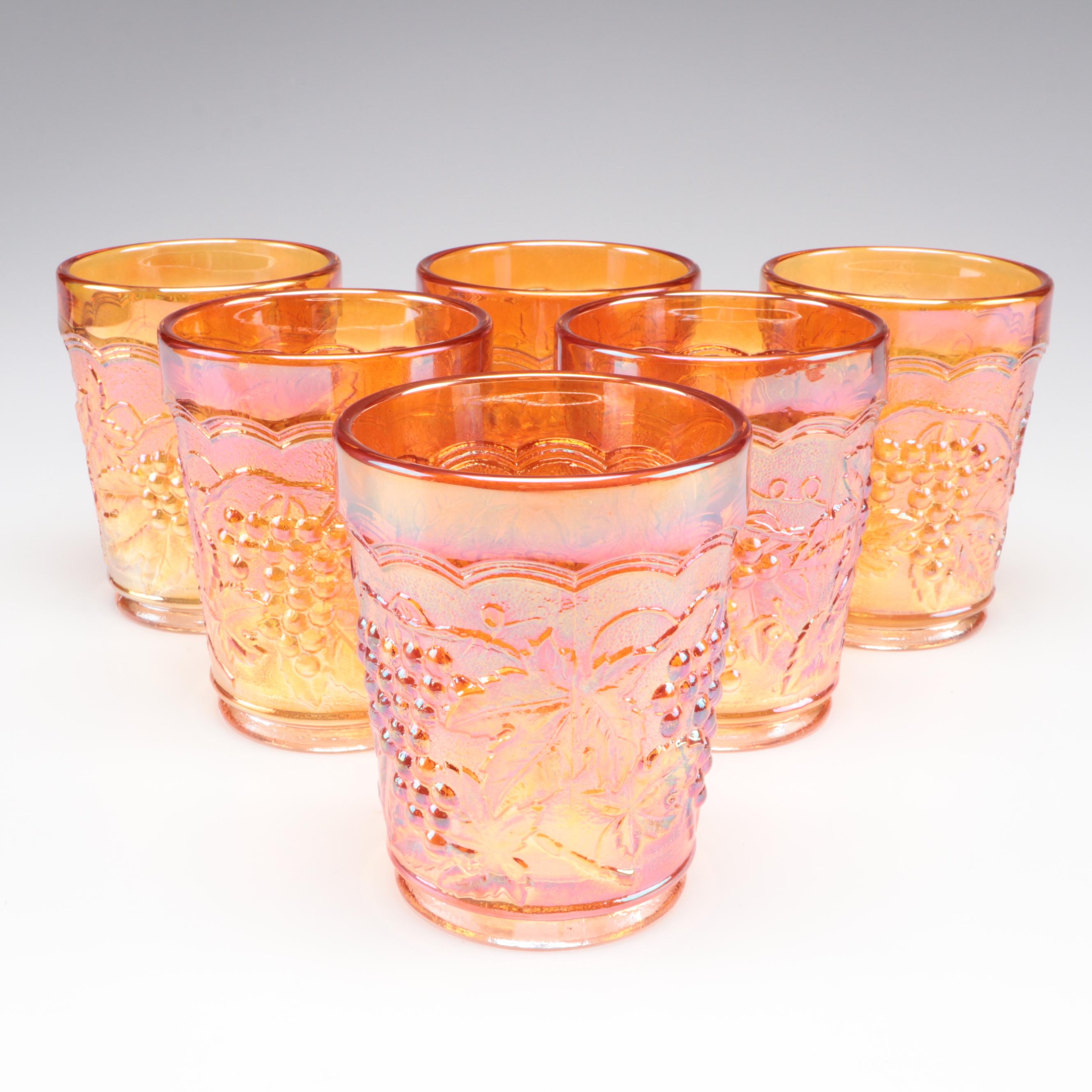 Imperial Glass Iridescent Marigold Carnival Glass Pitcher and Tumblers