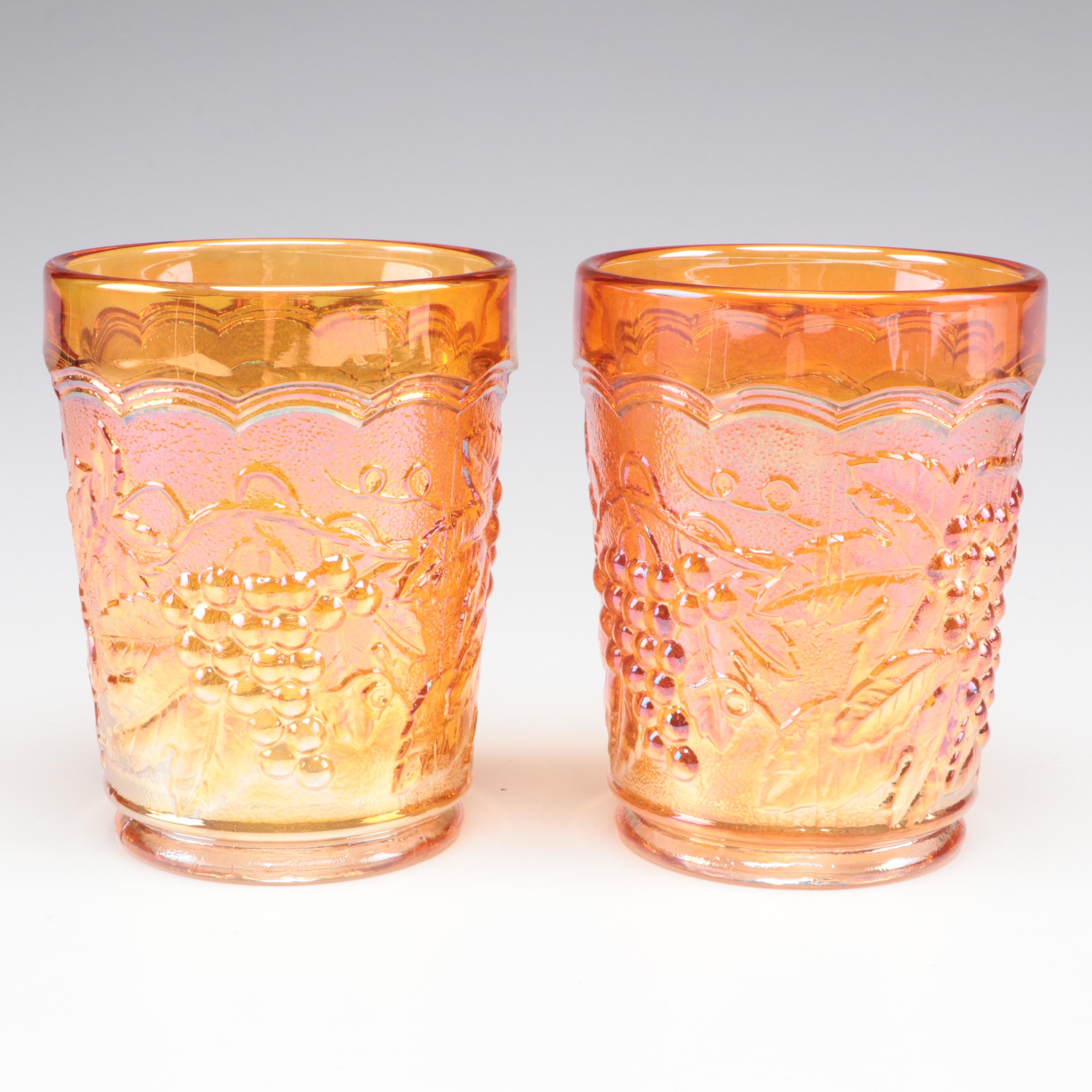 Imperial Glass Iridescent Marigold Carnival Glass Pitcher and Tumblers