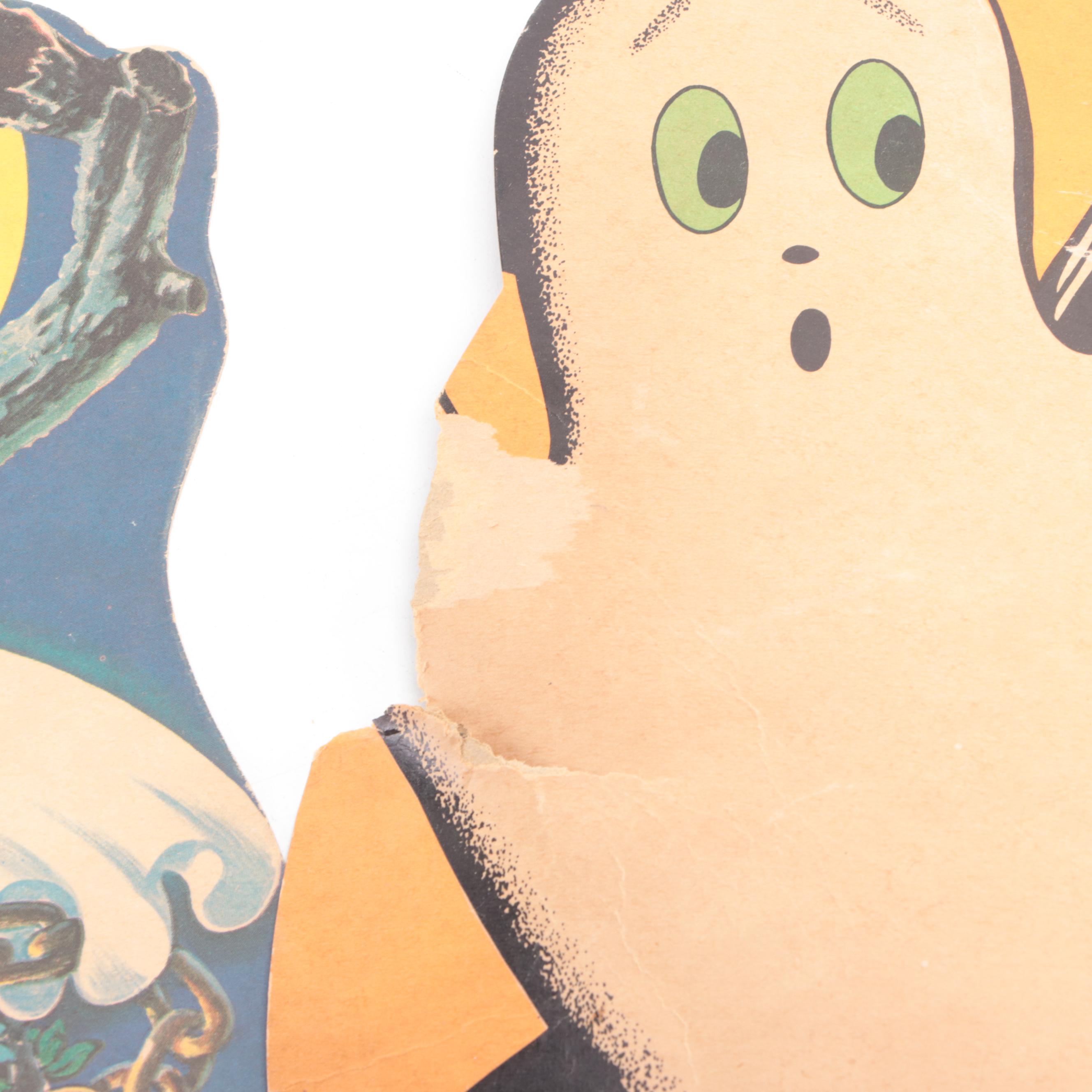 Jack-O-Lantern and Cat Figurine with Other Halloween Decor, Late 20th Century