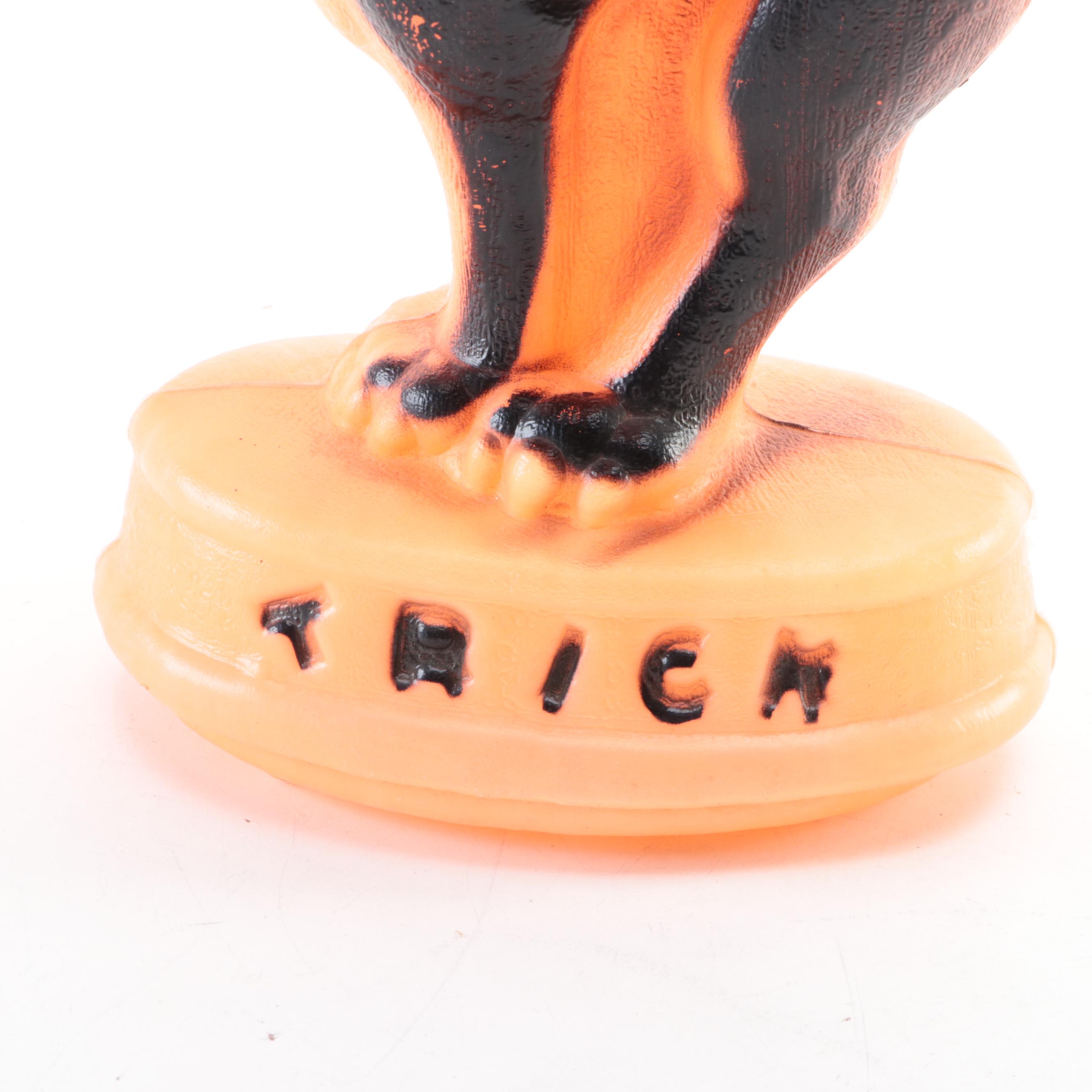Jack-O-Lantern and Cat Figurine with Other Halloween Decor, Late 20th Century