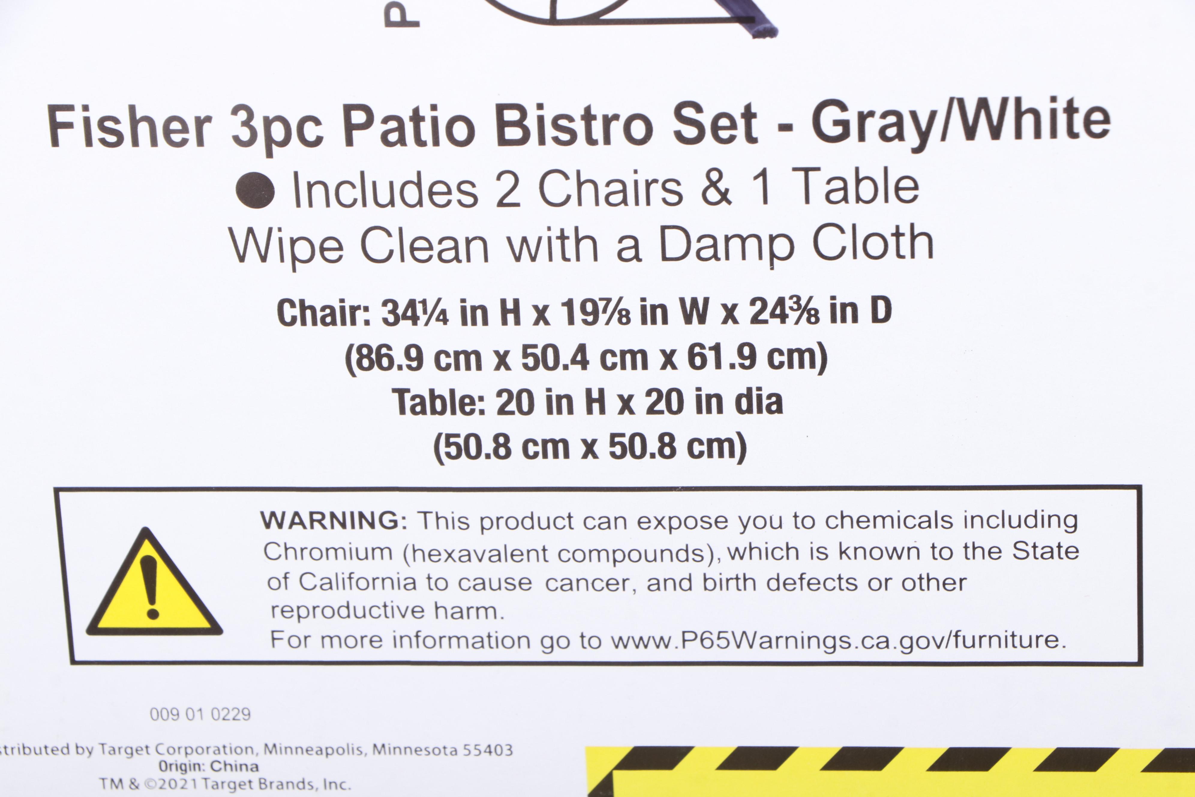 Project 62 Fisher Gray and White Three-Piece Foldable Patio Bistro Set