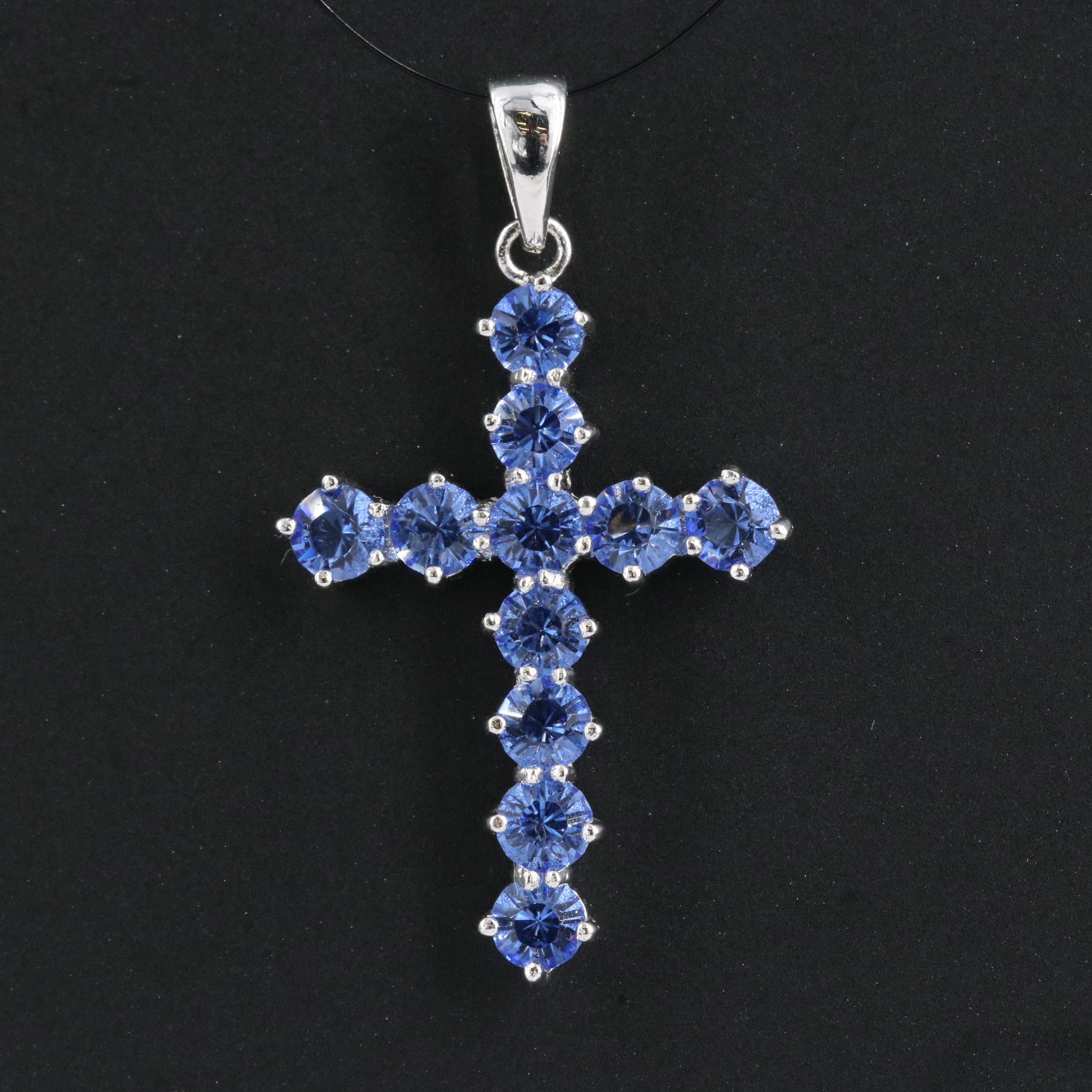 Sterling Glass Cross Pendant Necklace