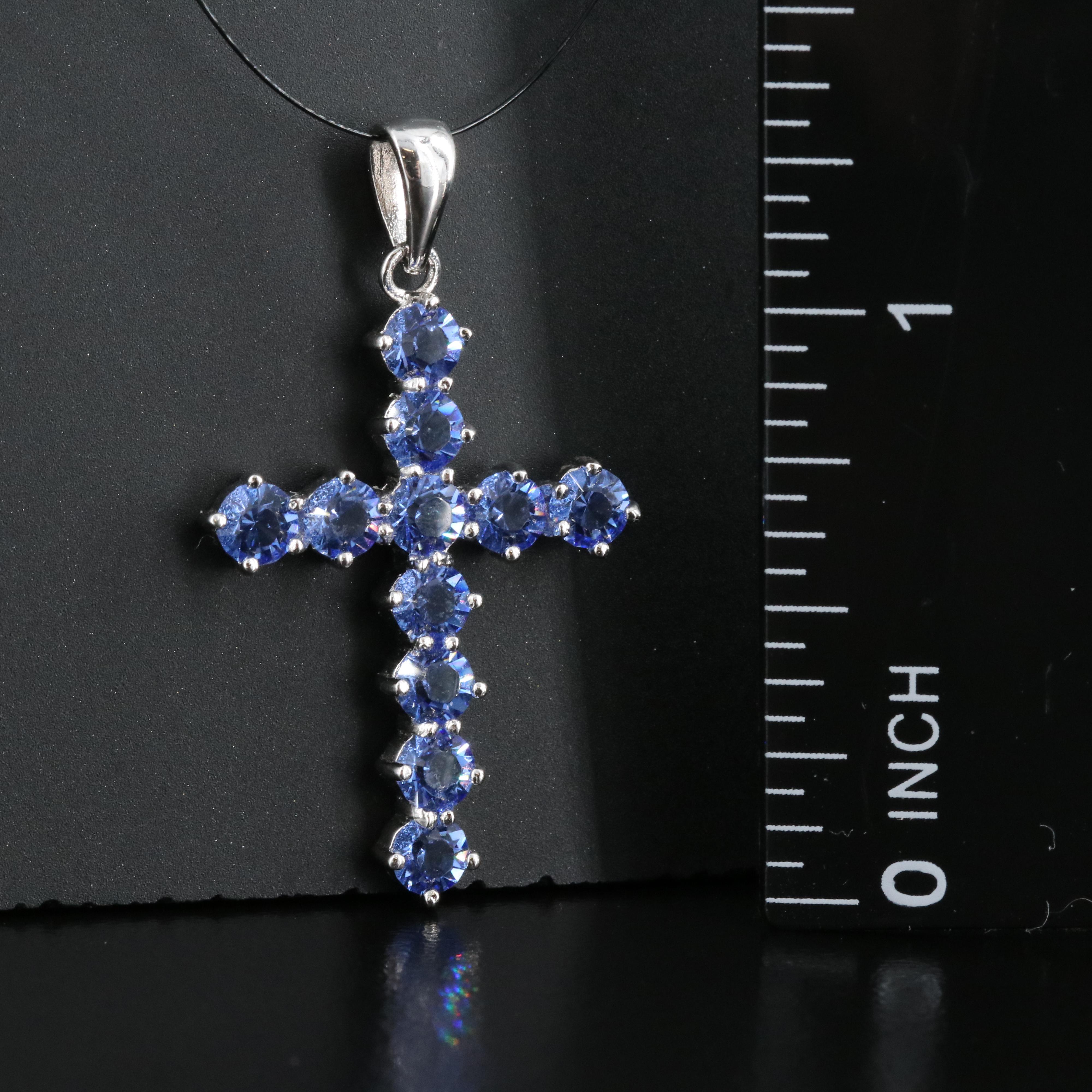 Sterling Glass Cross Pendant Necklace