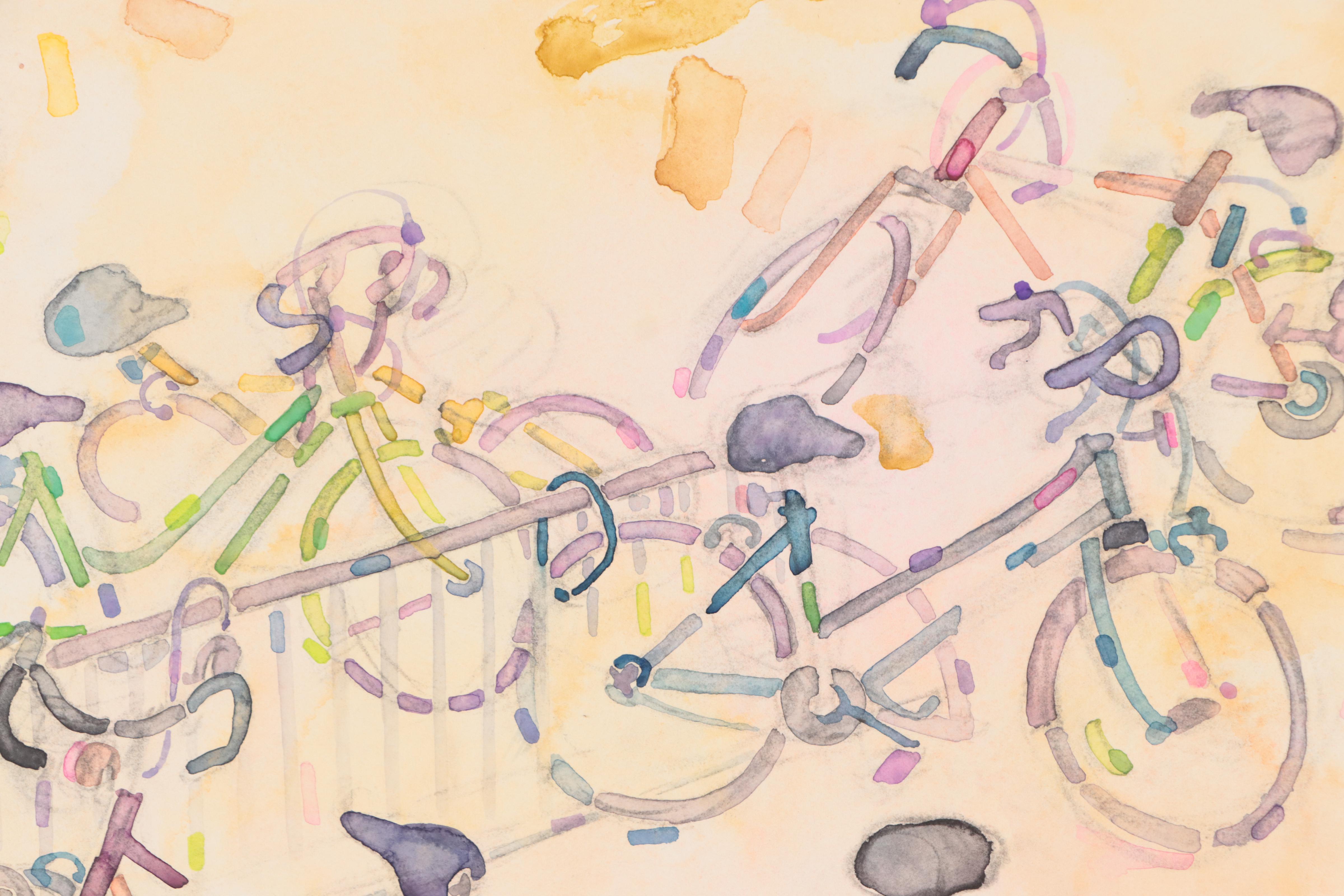 Walter Sorge Abstract Watercolor Painting "Bicycle Rack," 1988