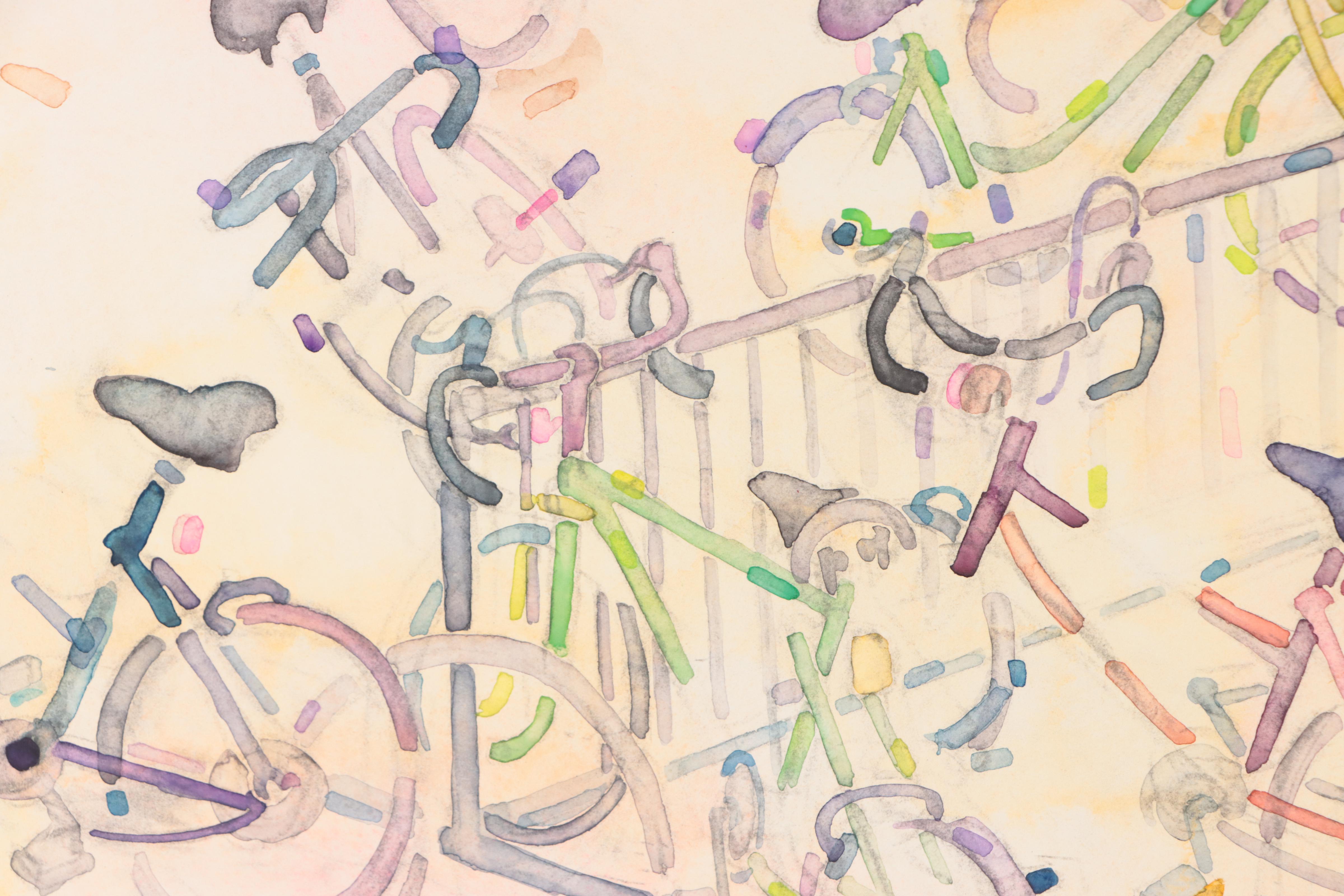 Walter Sorge Abstract Watercolor Painting "Bicycle Rack," 1988