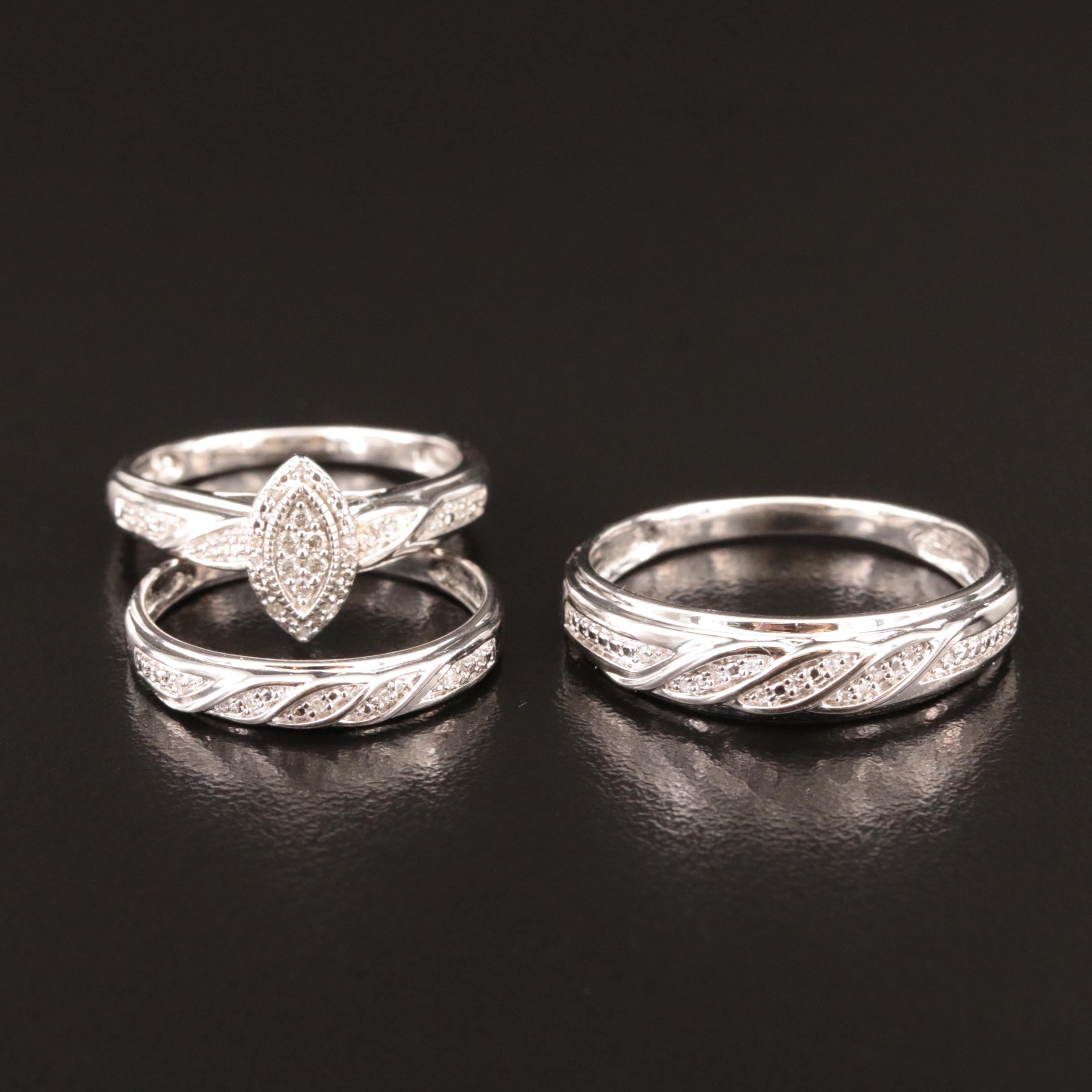 Sterling Diamond His and Hers Ring Set