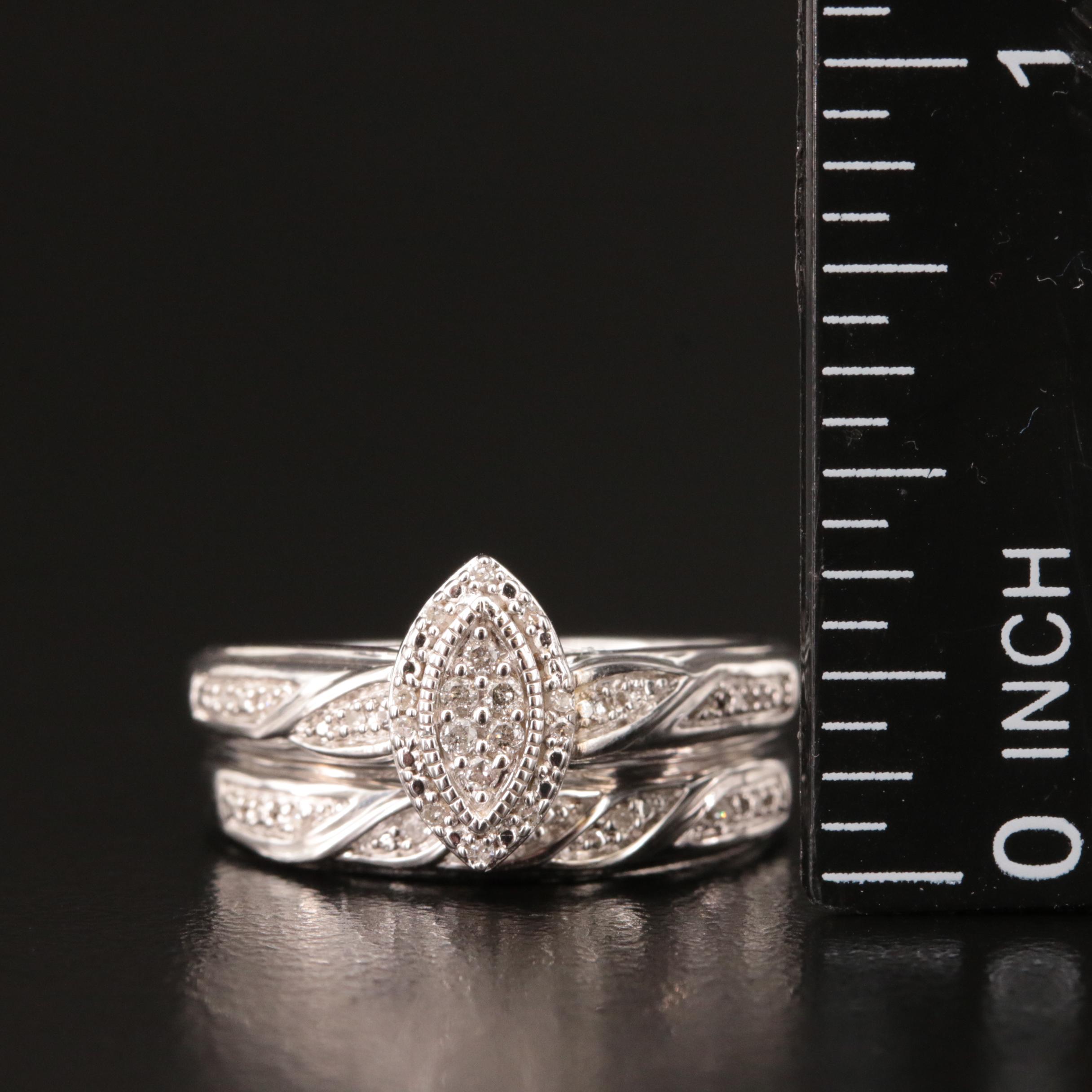 Sterling Diamond His and Hers Ring Set