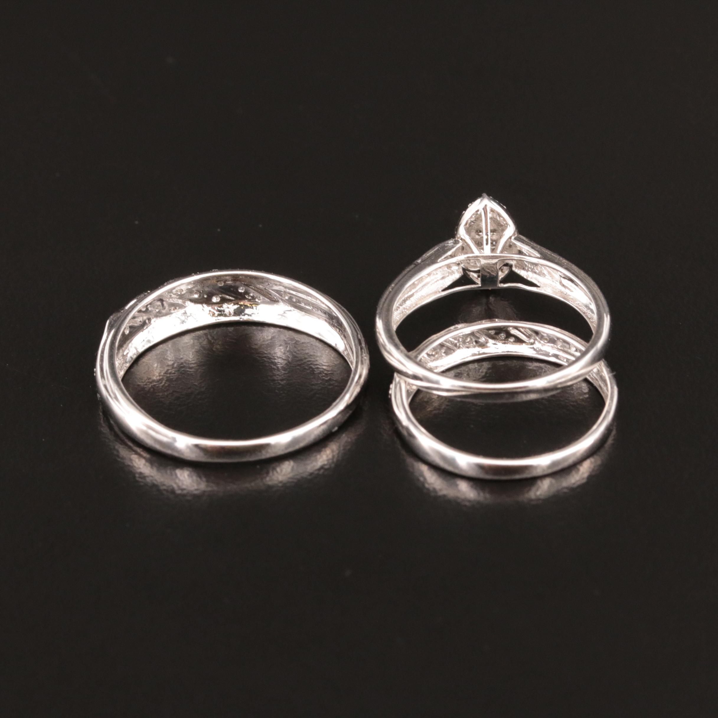 Sterling Diamond His and Hers Ring Set