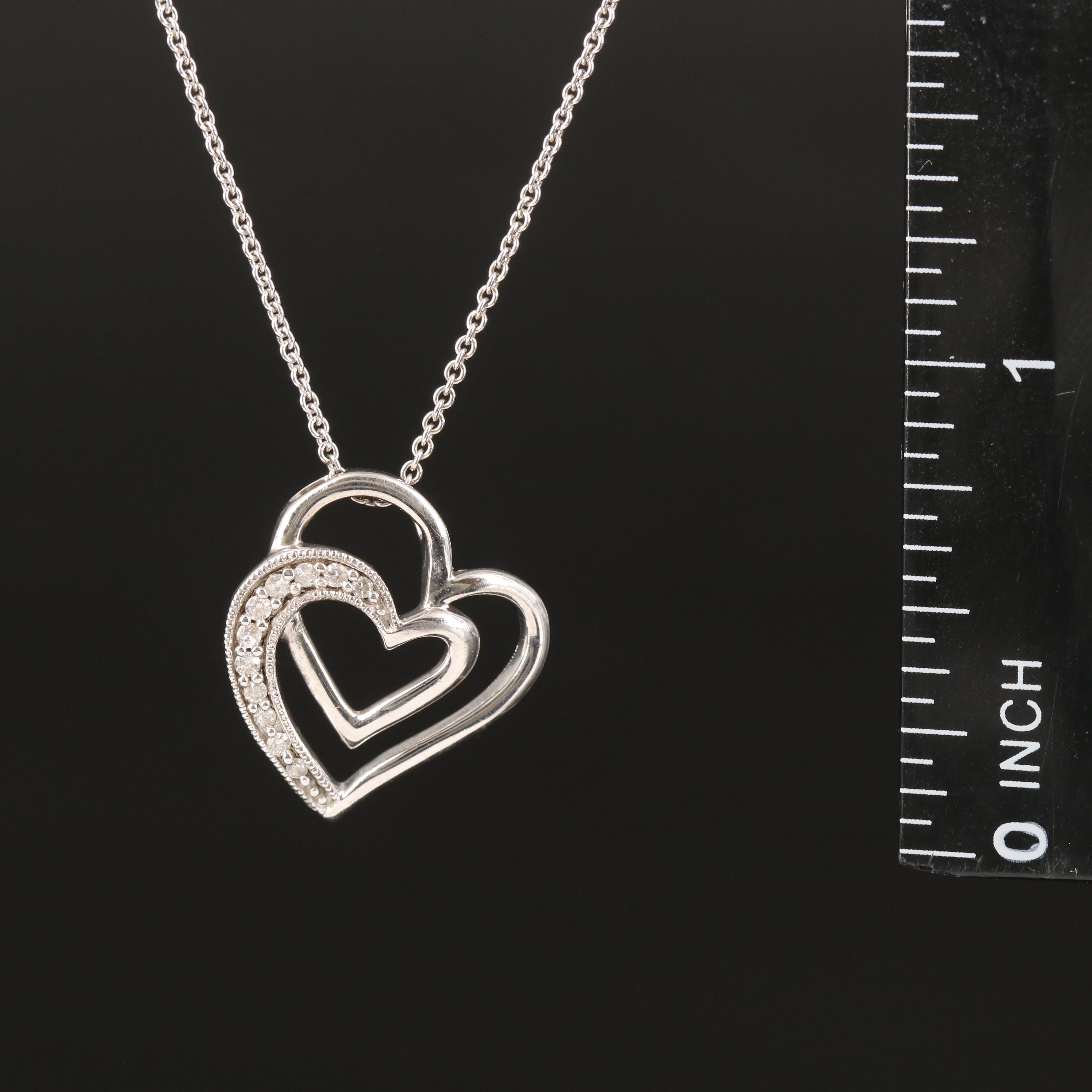 Sterling Diamond Double Heart Pendant Necklace