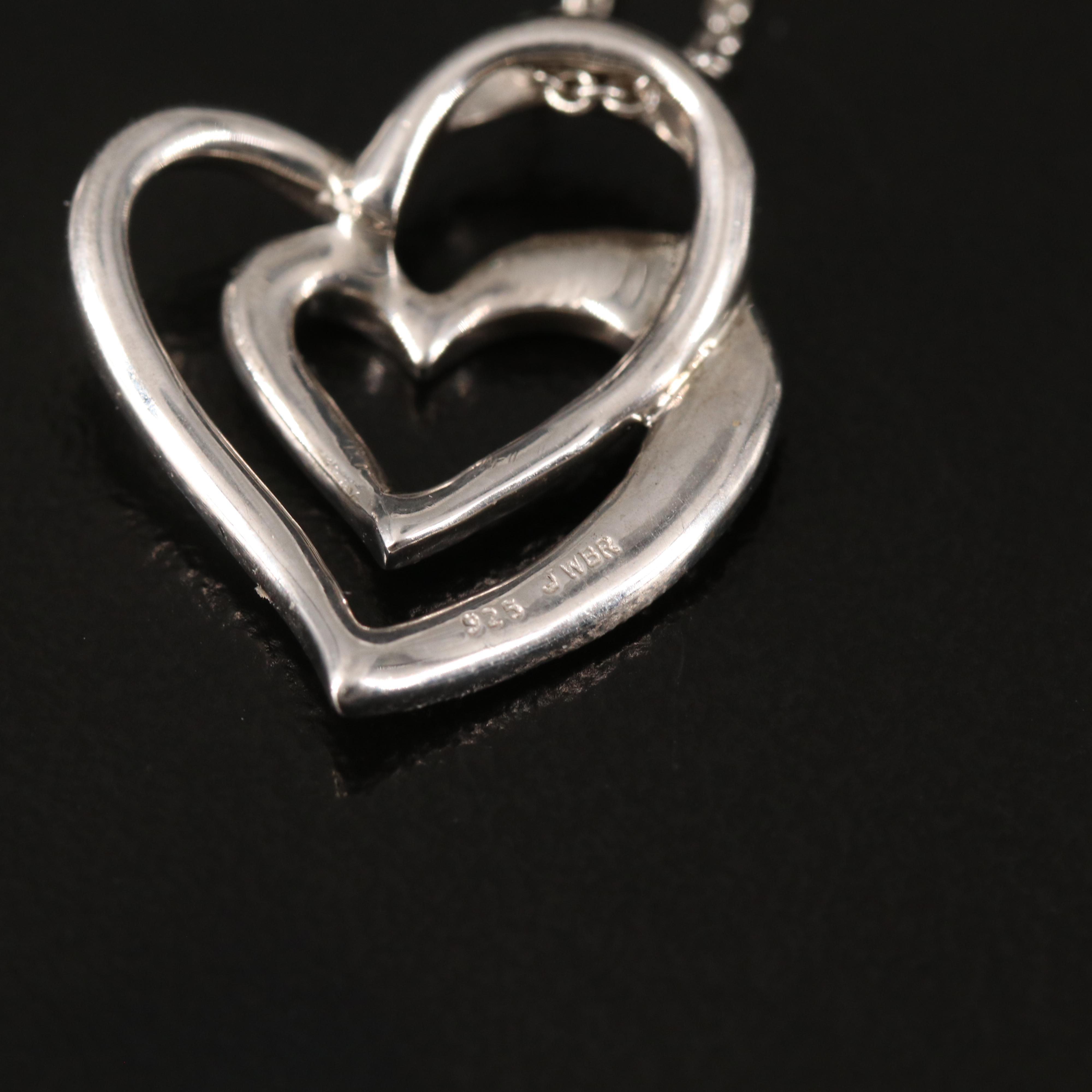 Sterling Diamond Double Heart Pendant Necklace