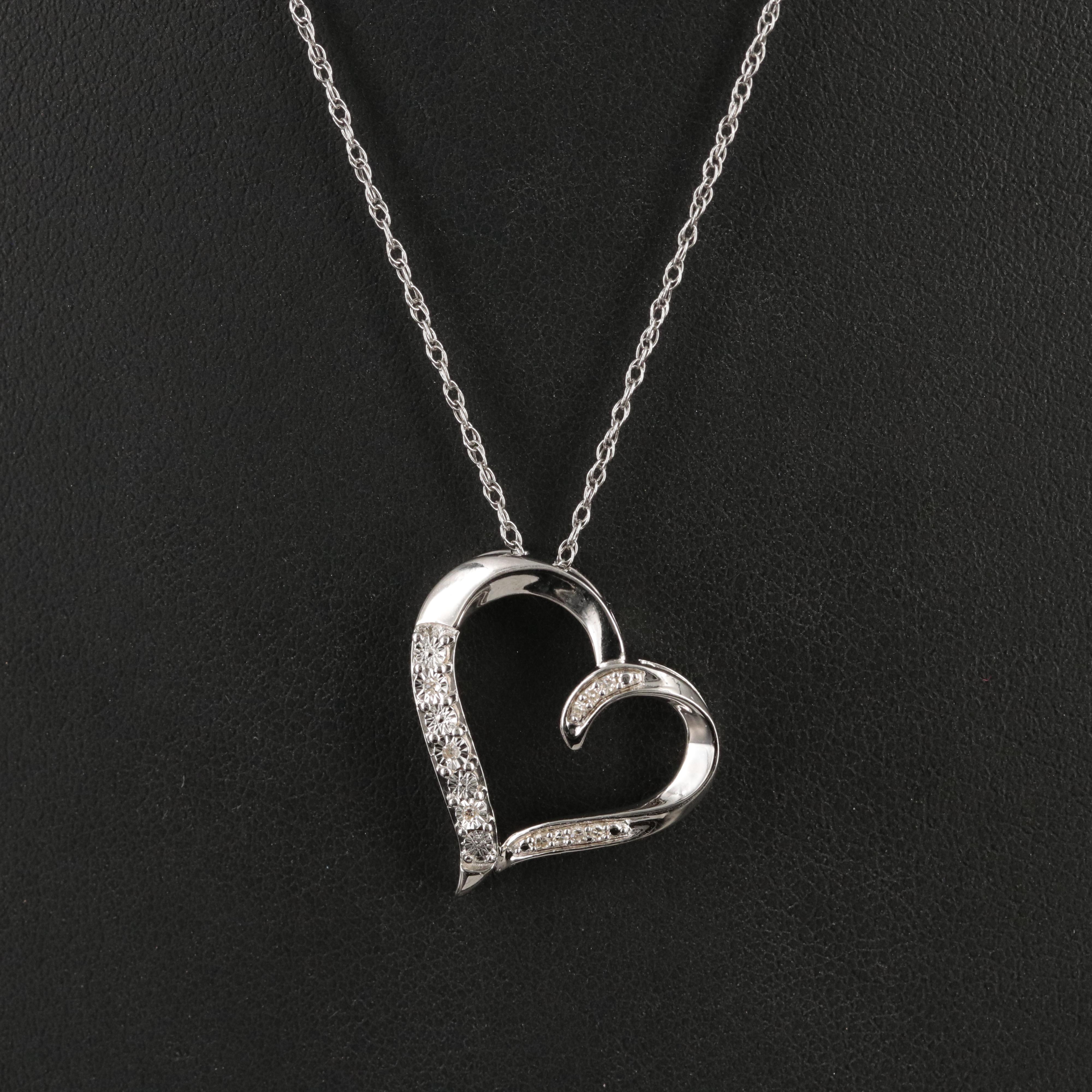 Sterling Diamond Heart Pendant Necklace
