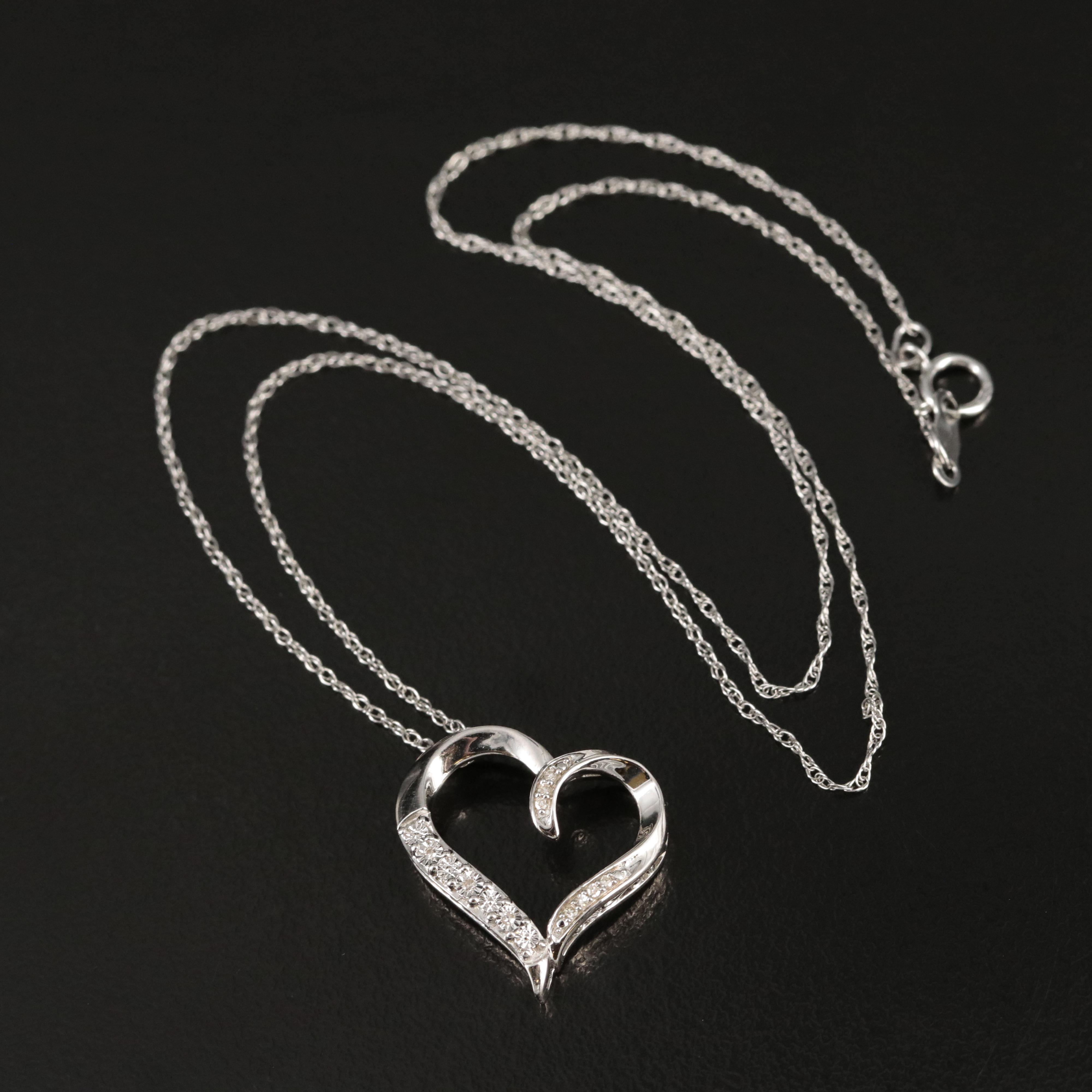 Sterling Diamond Heart Pendant Necklace