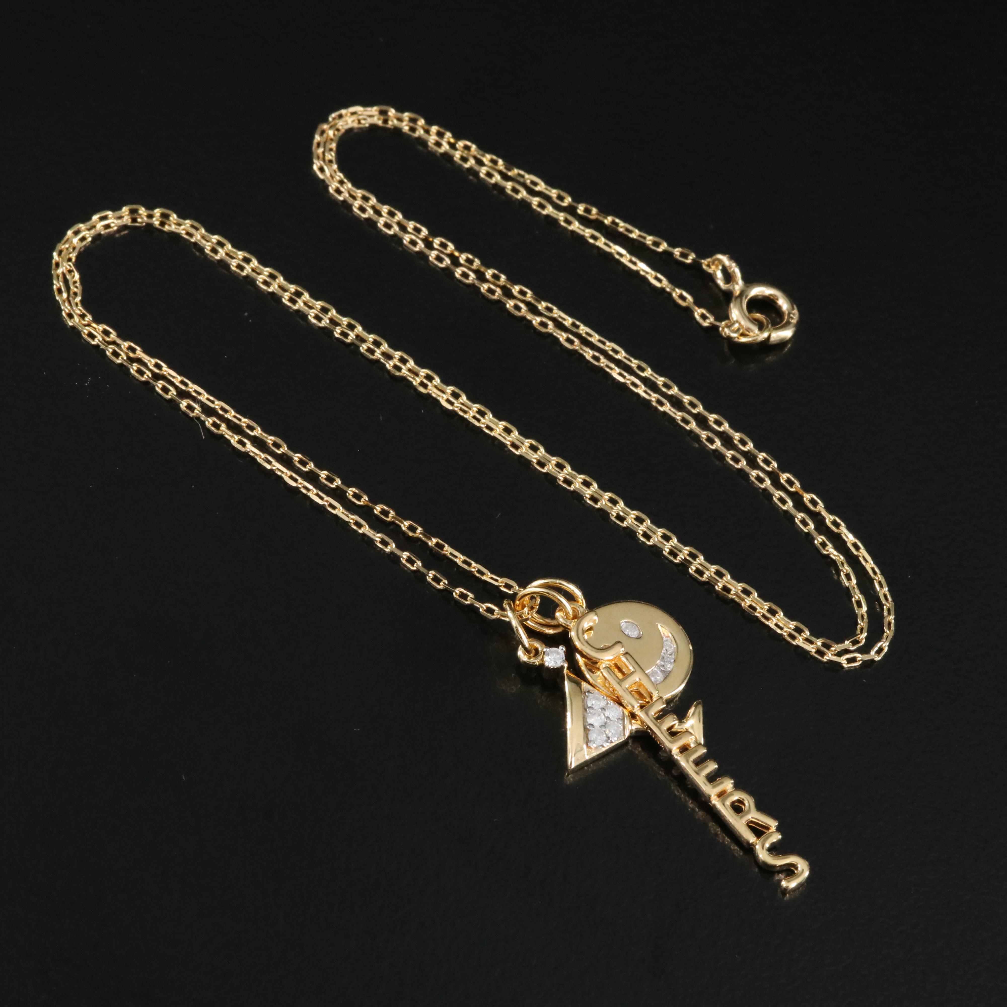 Sterling Diamond Cheers, Martini and Smile Face Pendant Necklace