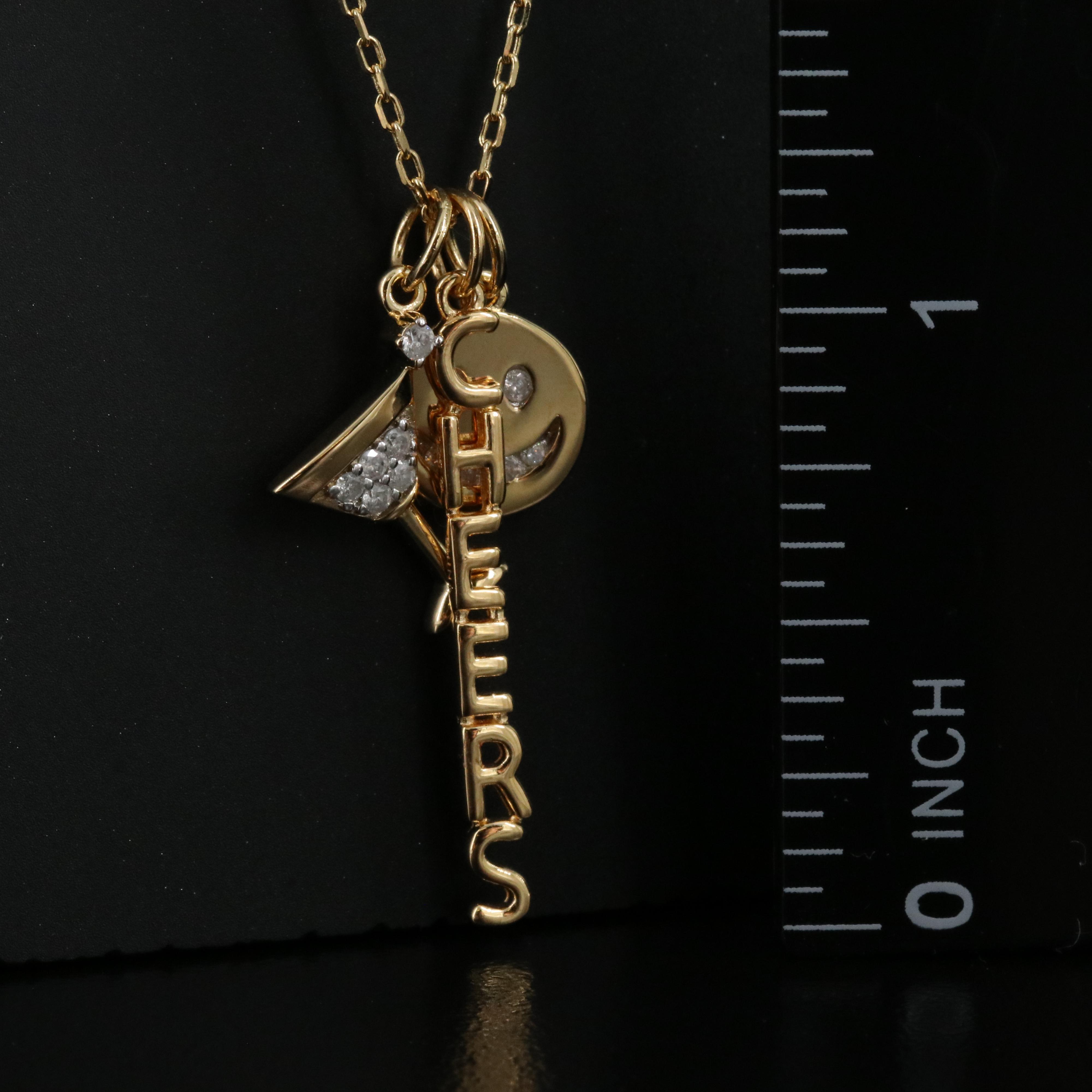 Sterling Diamond Cheers, Martini and Smile Face Pendant Necklace