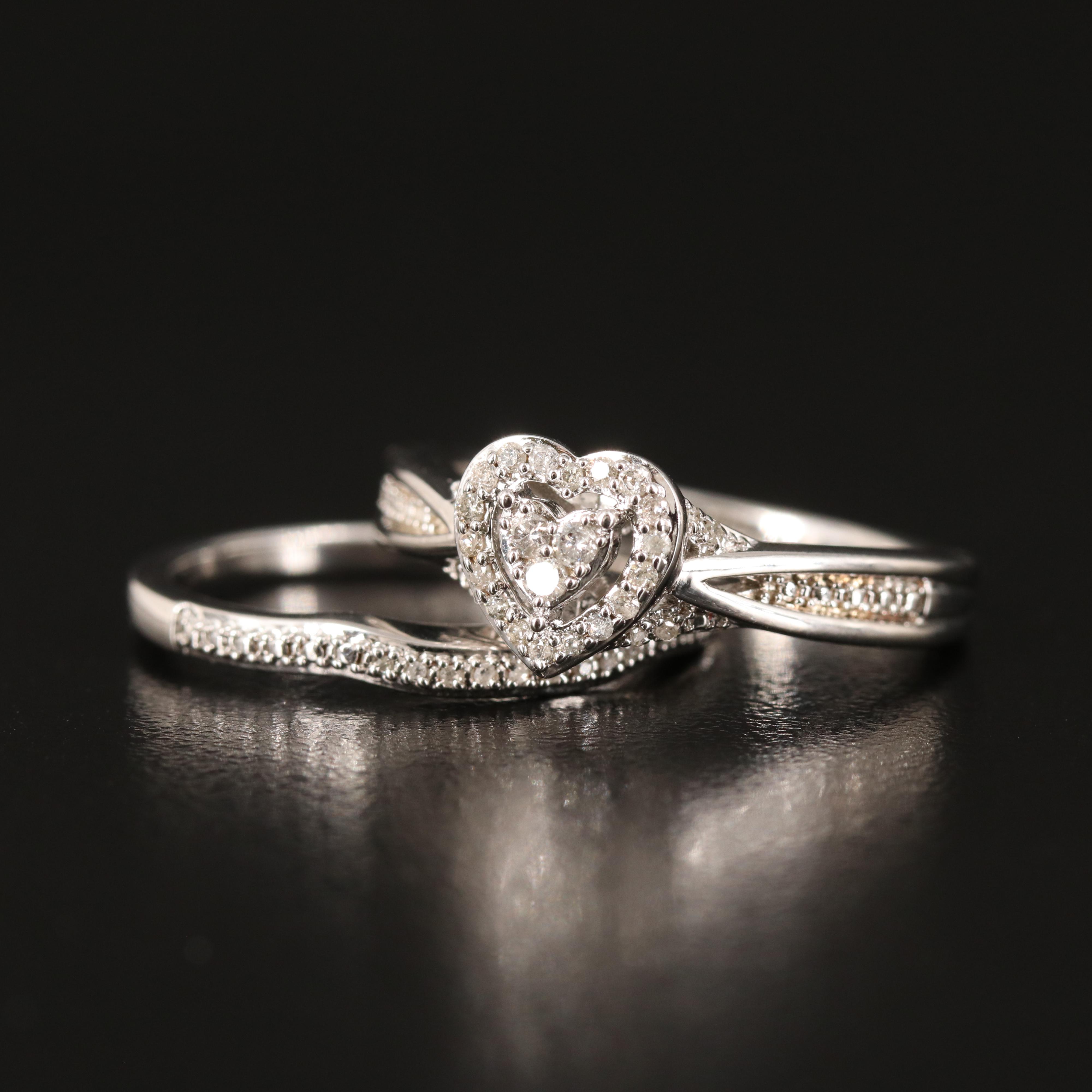 Sterling Diamond Heart Ring Set