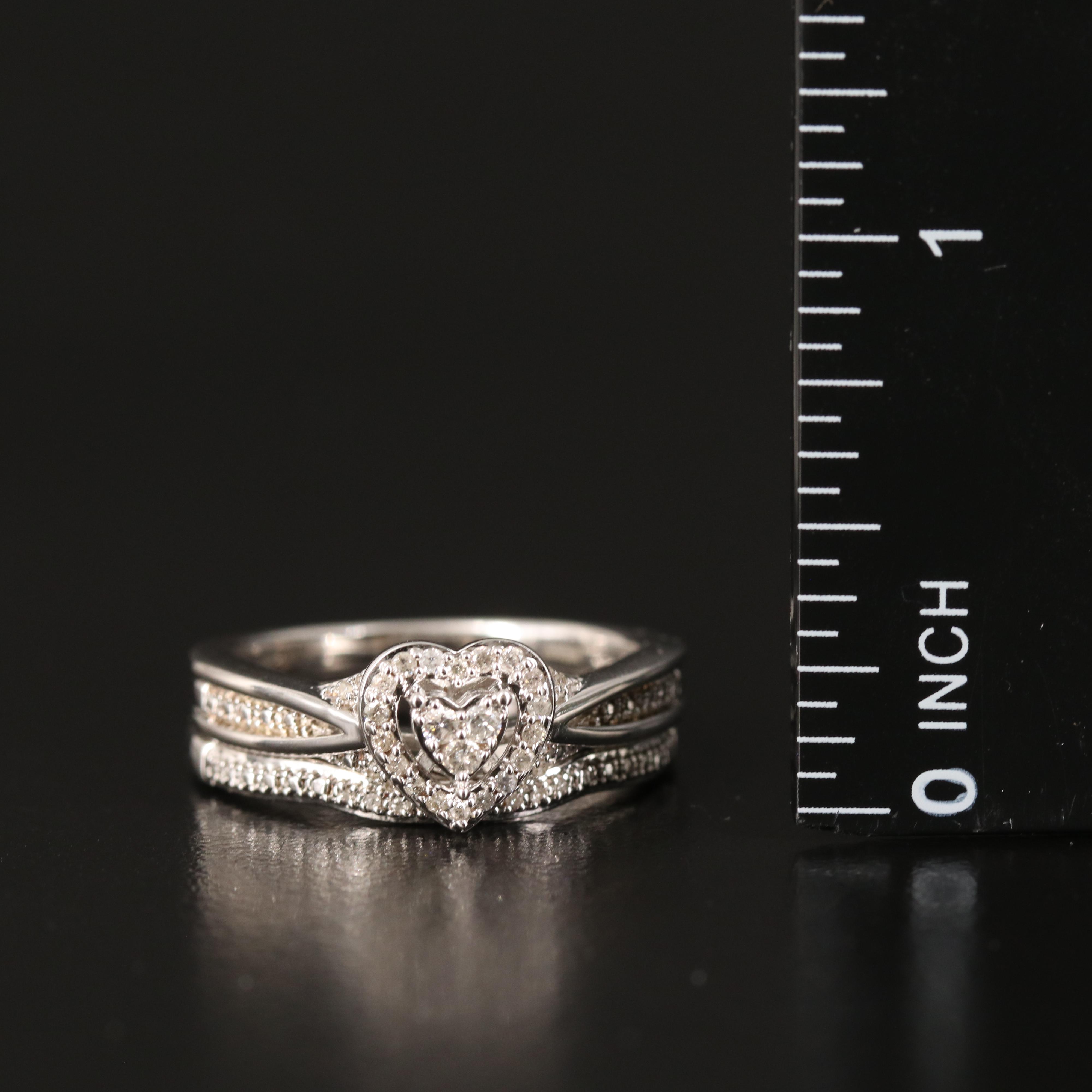 Sterling Diamond Heart Ring Set