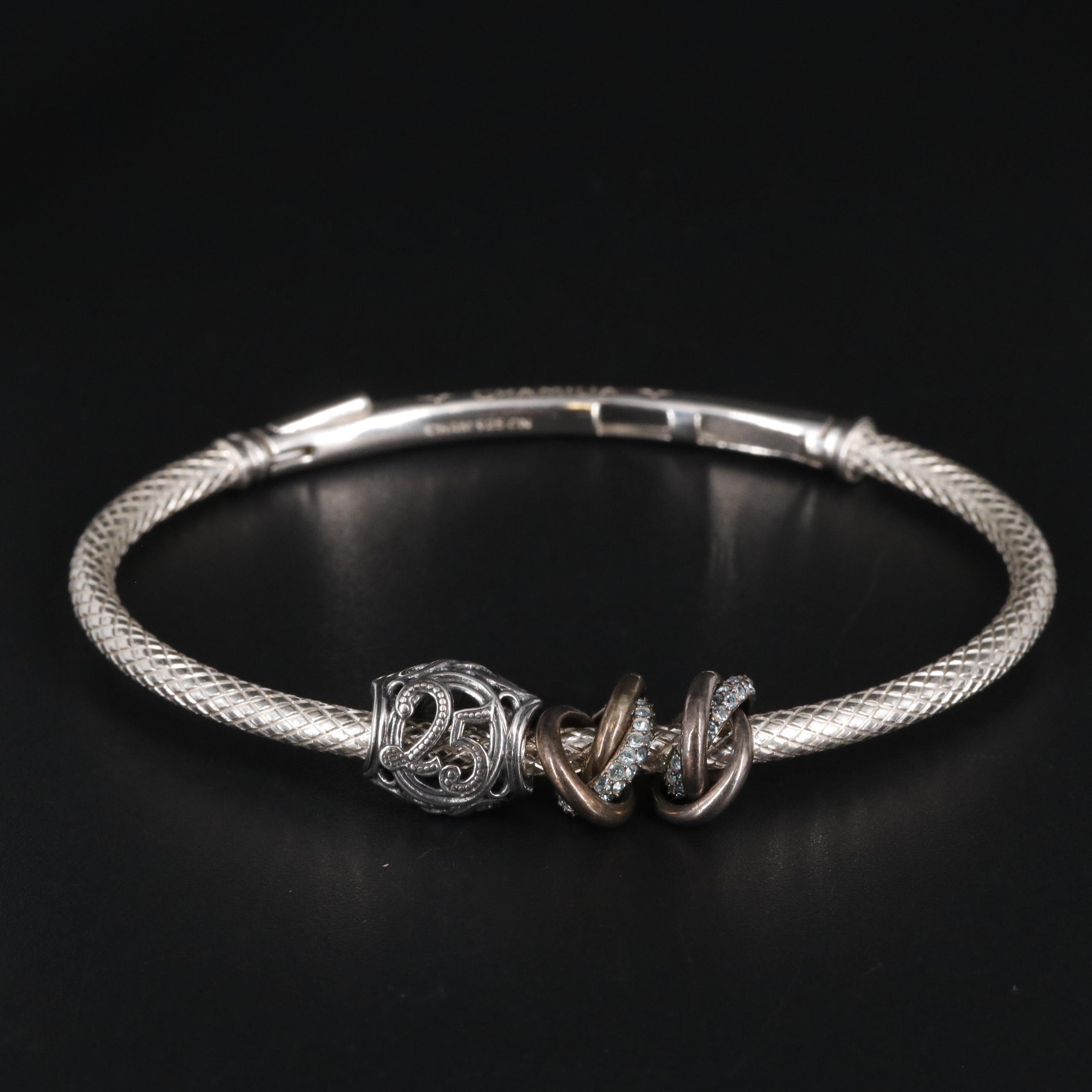 Sterling Bangle Bracelet Featuring "25" and Other Sterling Charms