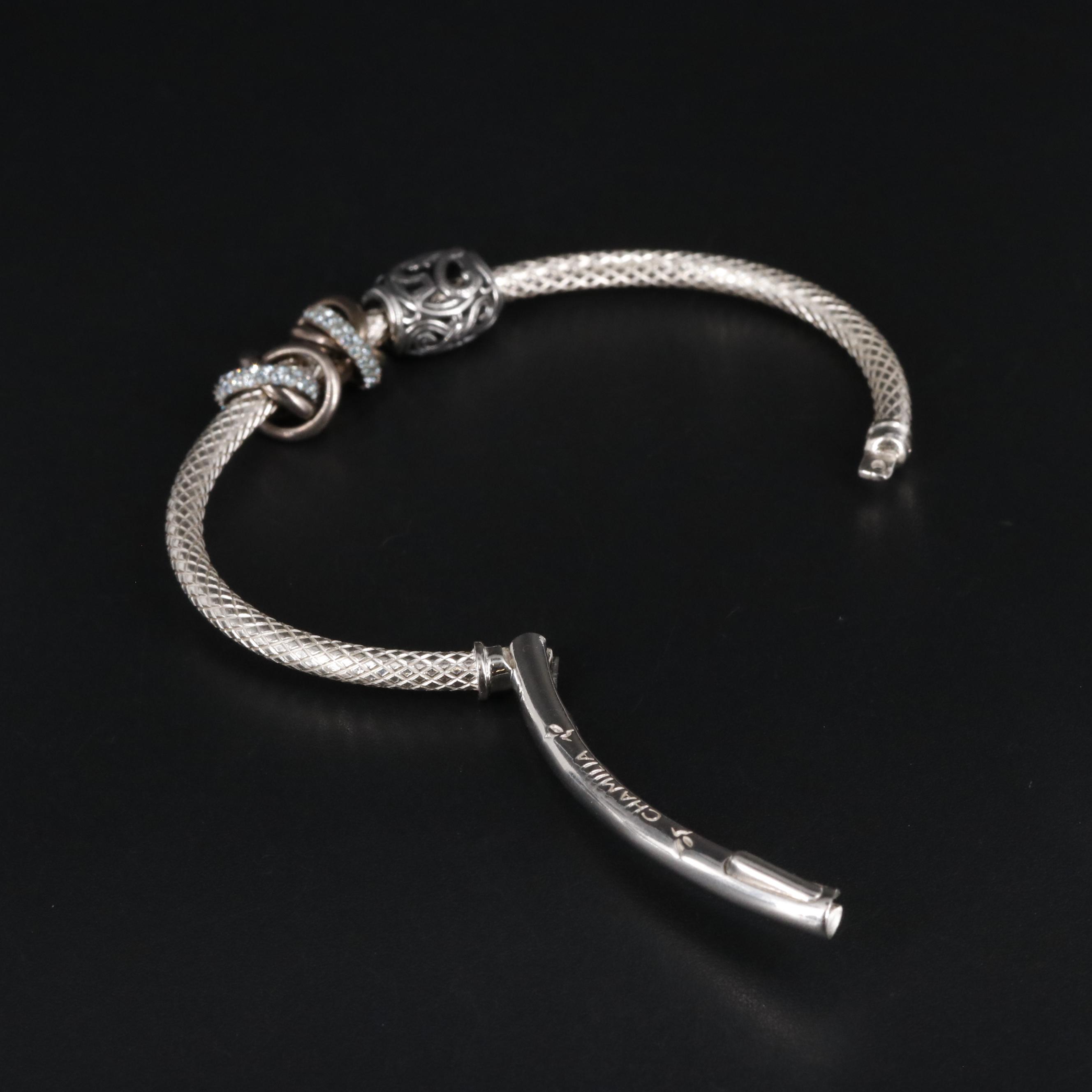 Sterling Bangle Bracelet Featuring "25" and Other Sterling Charms