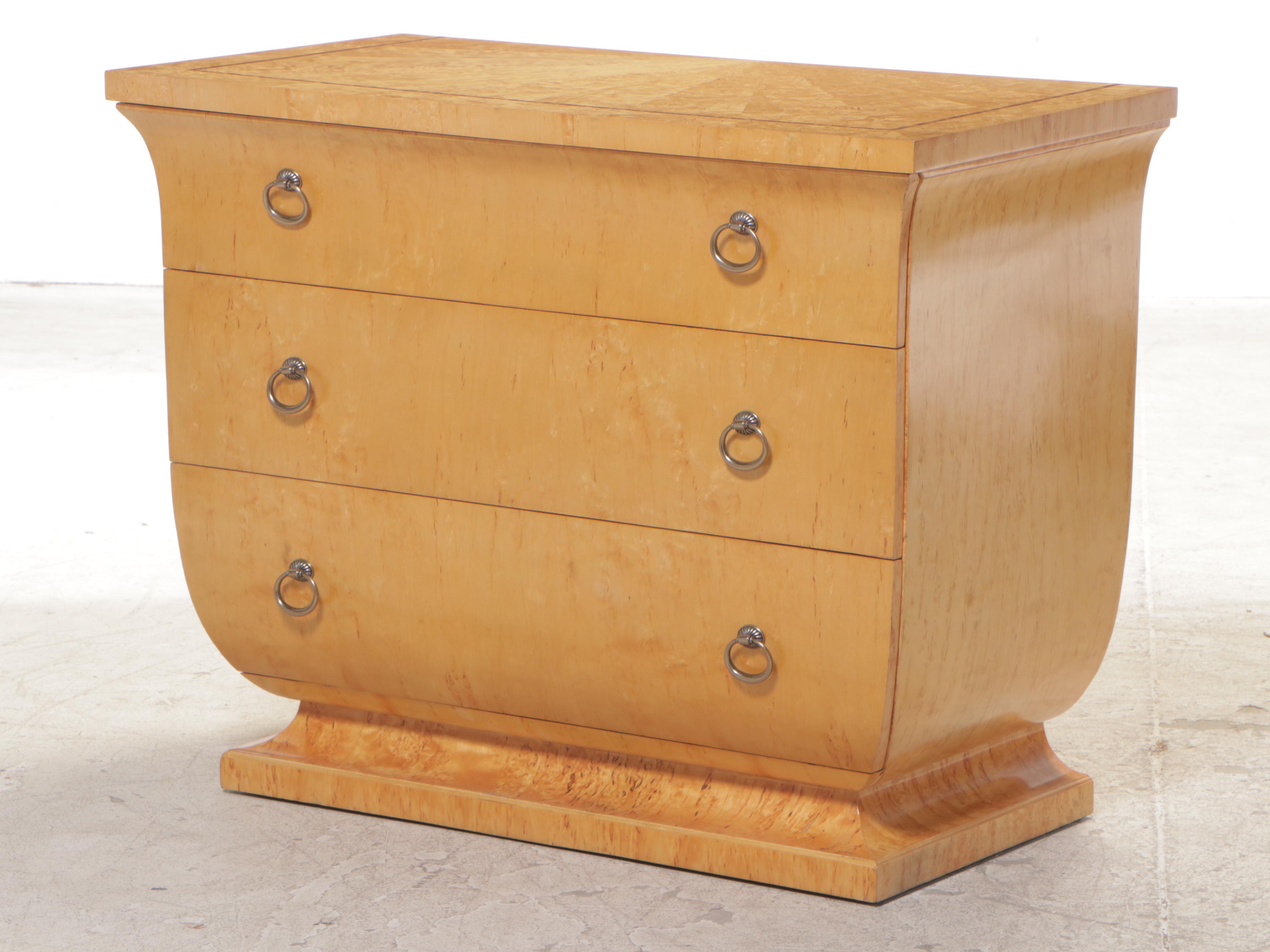 Thomasville "Bogart Luxe" Art Deco Style Burl Wood Chest with Wall Mirror