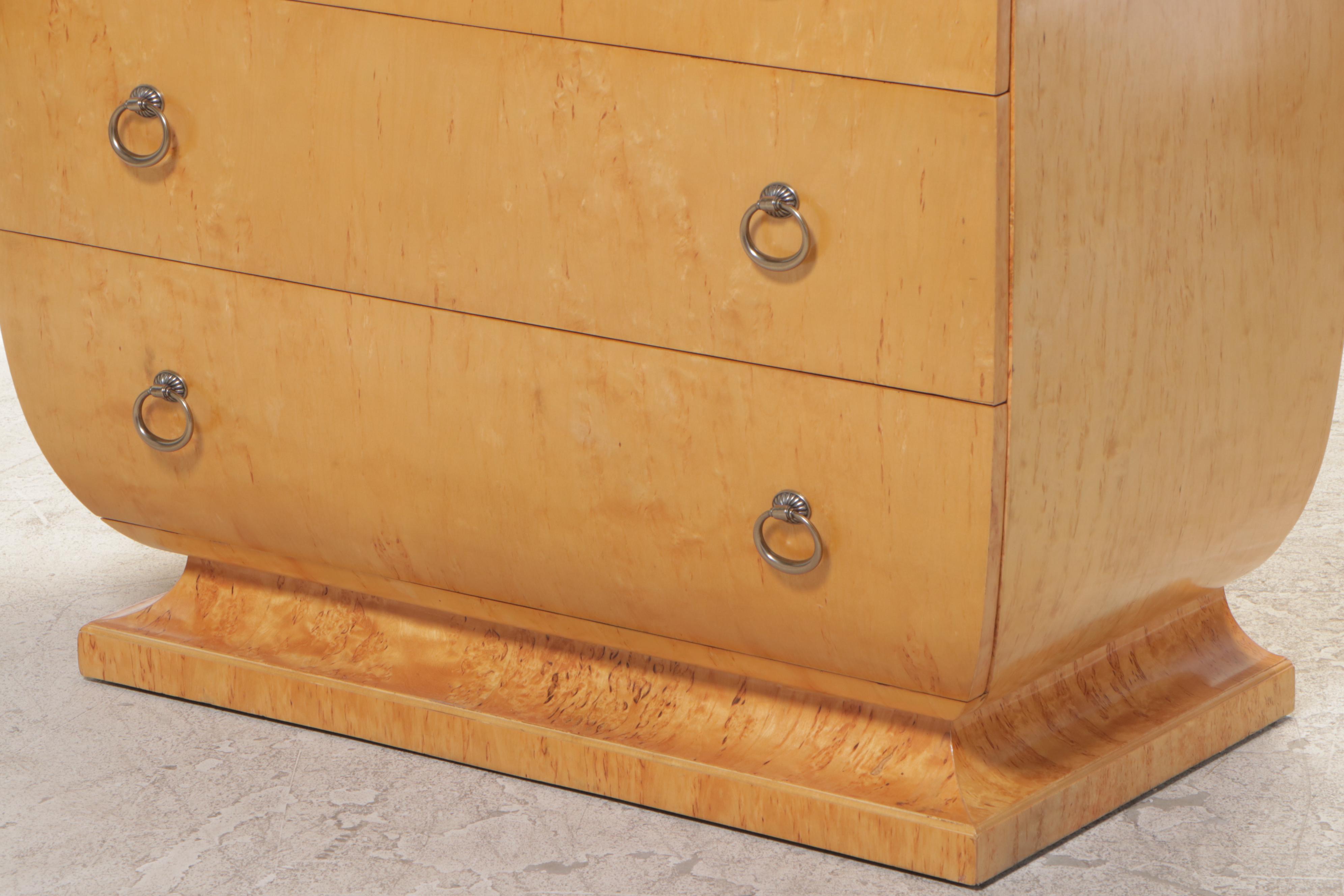 Thomasville "Bogart Luxe" Art Deco Style Burl Wood Chest with Wall Mirror