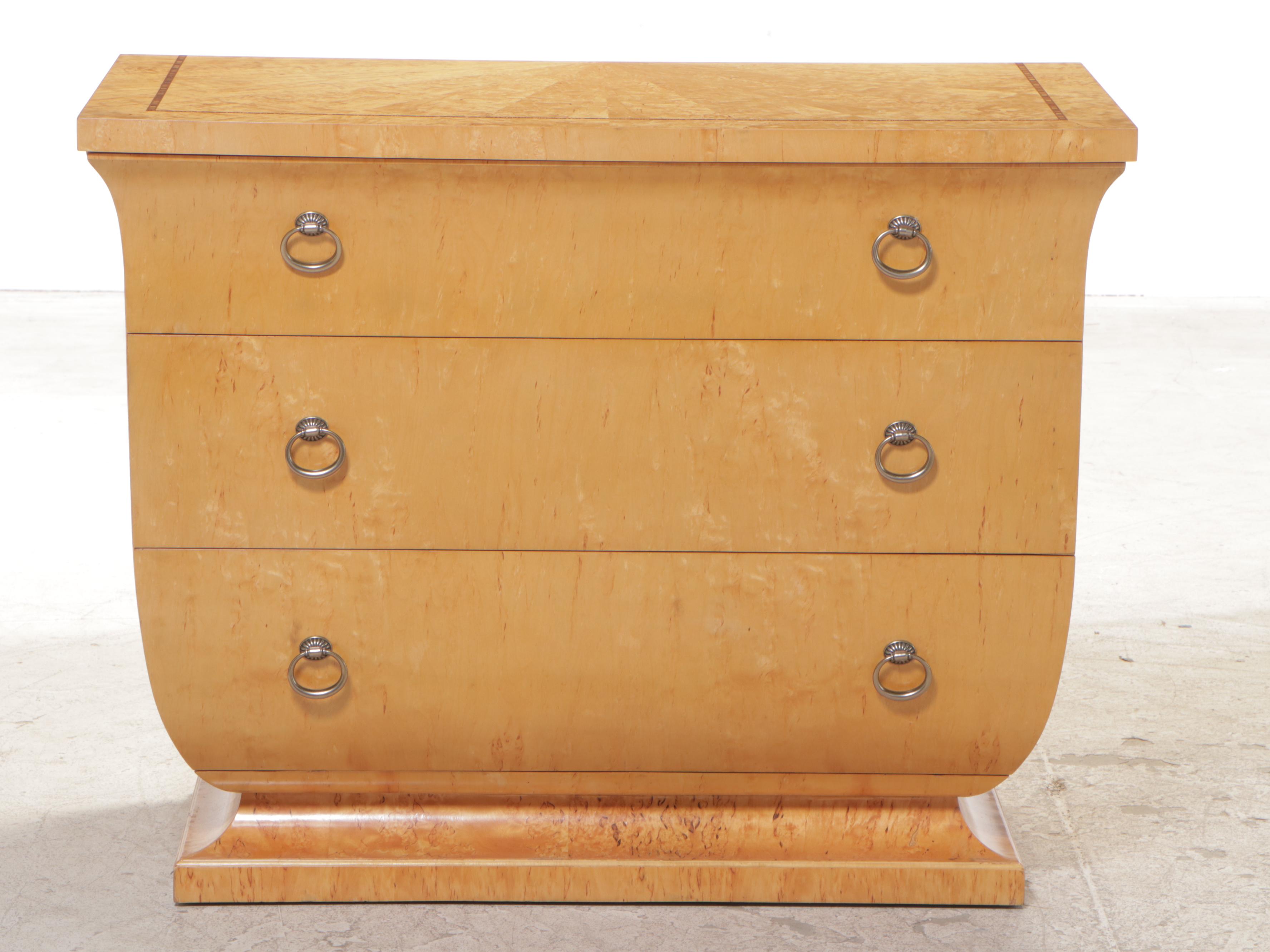 Thomasville "Bogart Luxe" Art Deco Style Burl Wood Chest with Wall Mirror