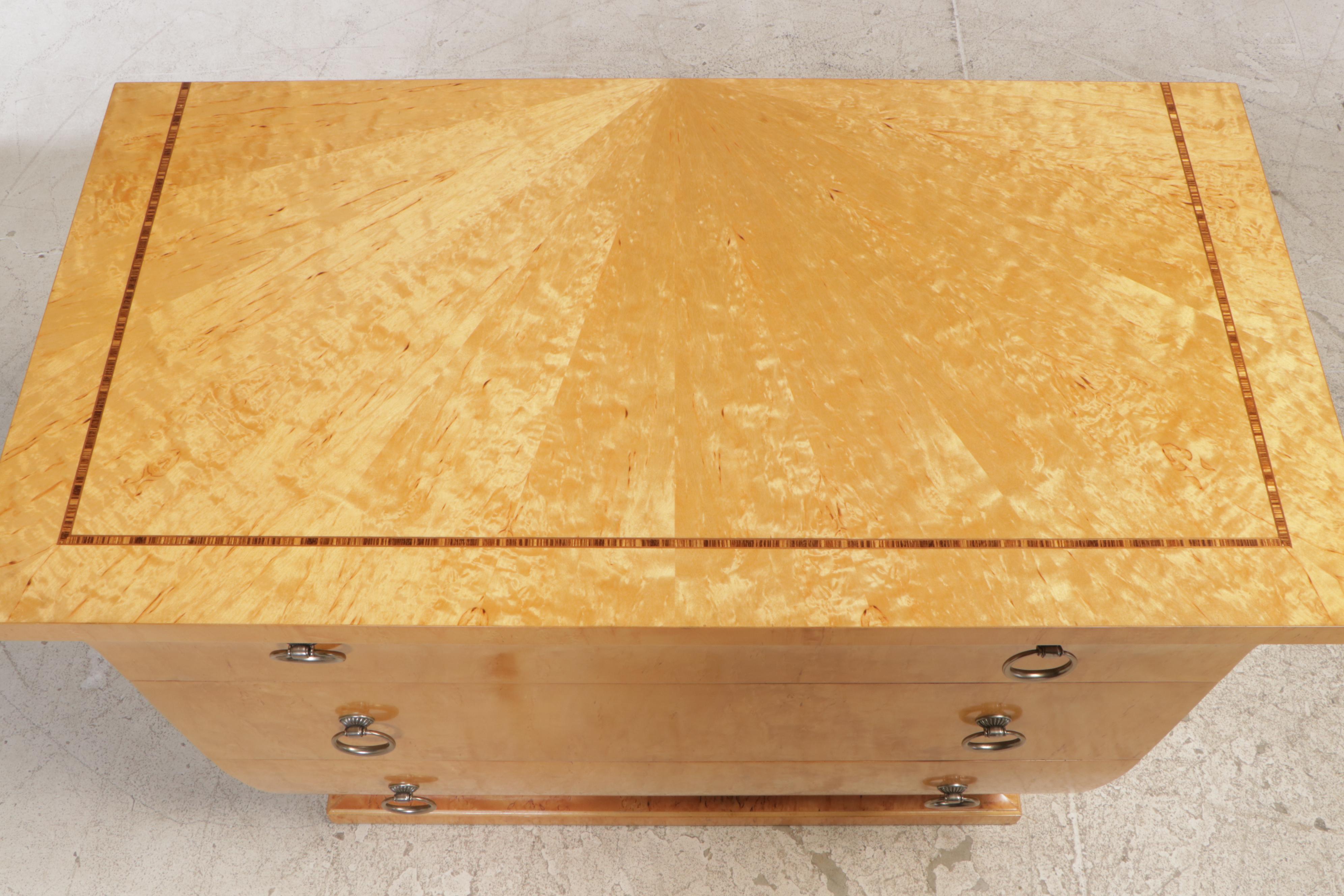 Thomasville "Bogart Luxe" Art Deco Style Burl Wood Chest with Wall Mirror