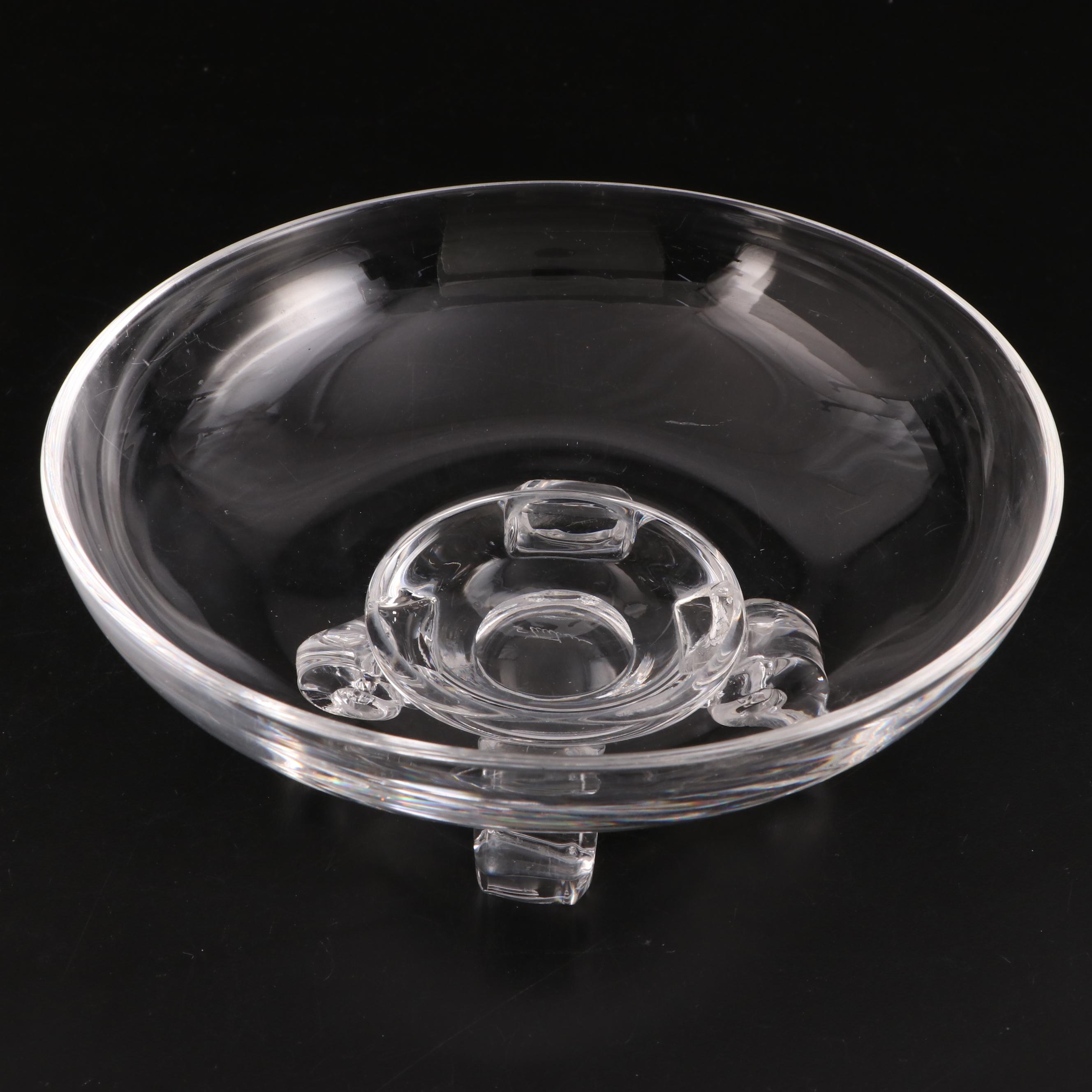 Steuben Art Glass Scroll-Footed Bowl with Scroll Handle Dishes