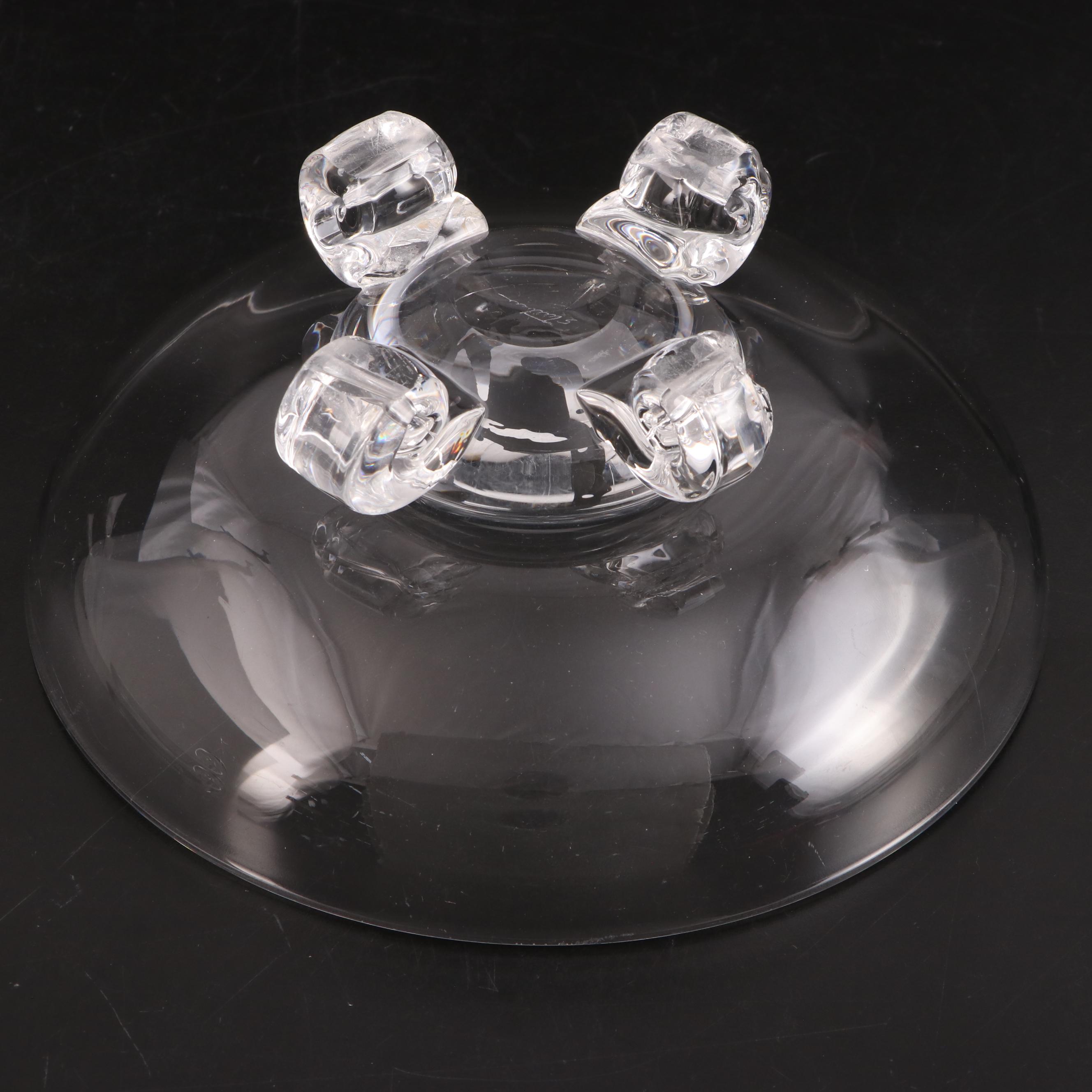 Steuben Art Glass Scroll-Footed Bowl with Scroll Handle Dishes