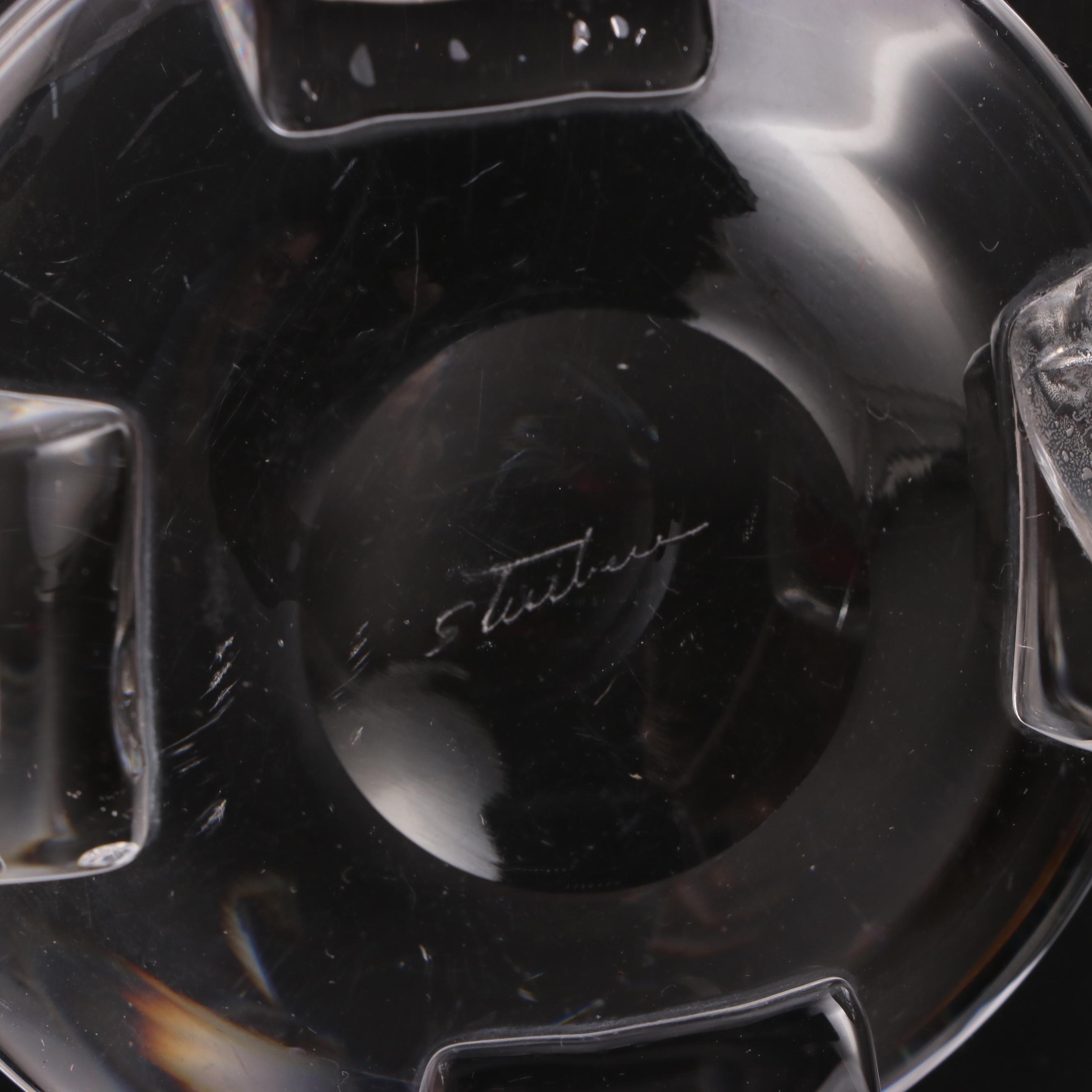 Steuben Art Glass Scroll-Footed Bowl with Scroll Handle Dishes