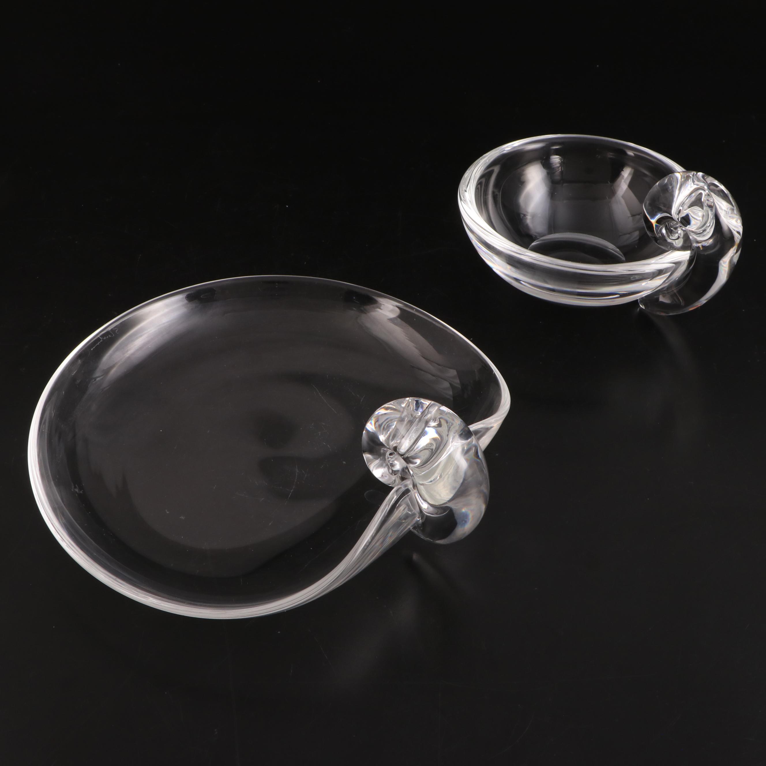 Steuben Art Glass Scroll-Footed Bowl with Scroll Handle Dishes