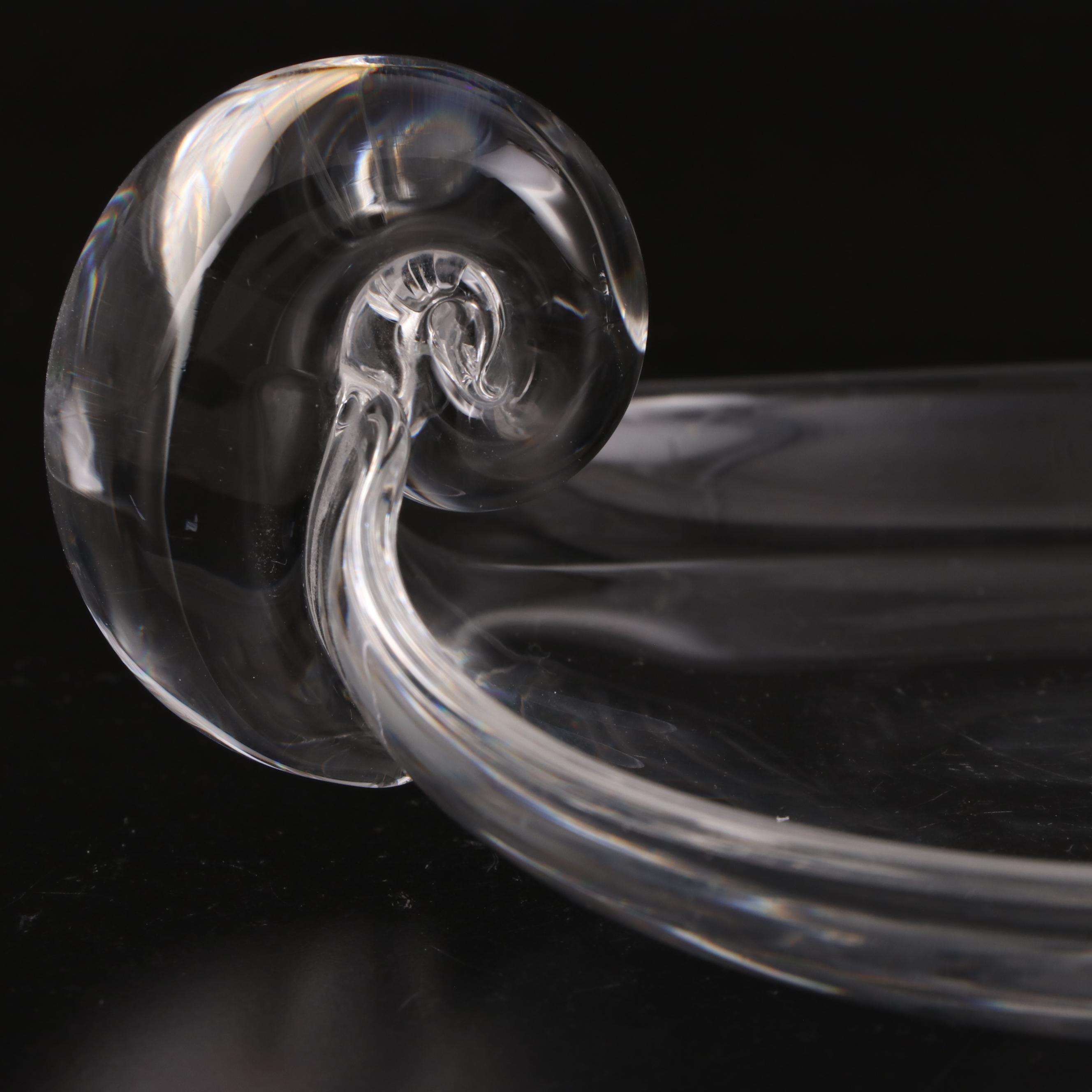 Steuben Art Glass Scroll-Footed Bowl with Scroll Handle Dishes