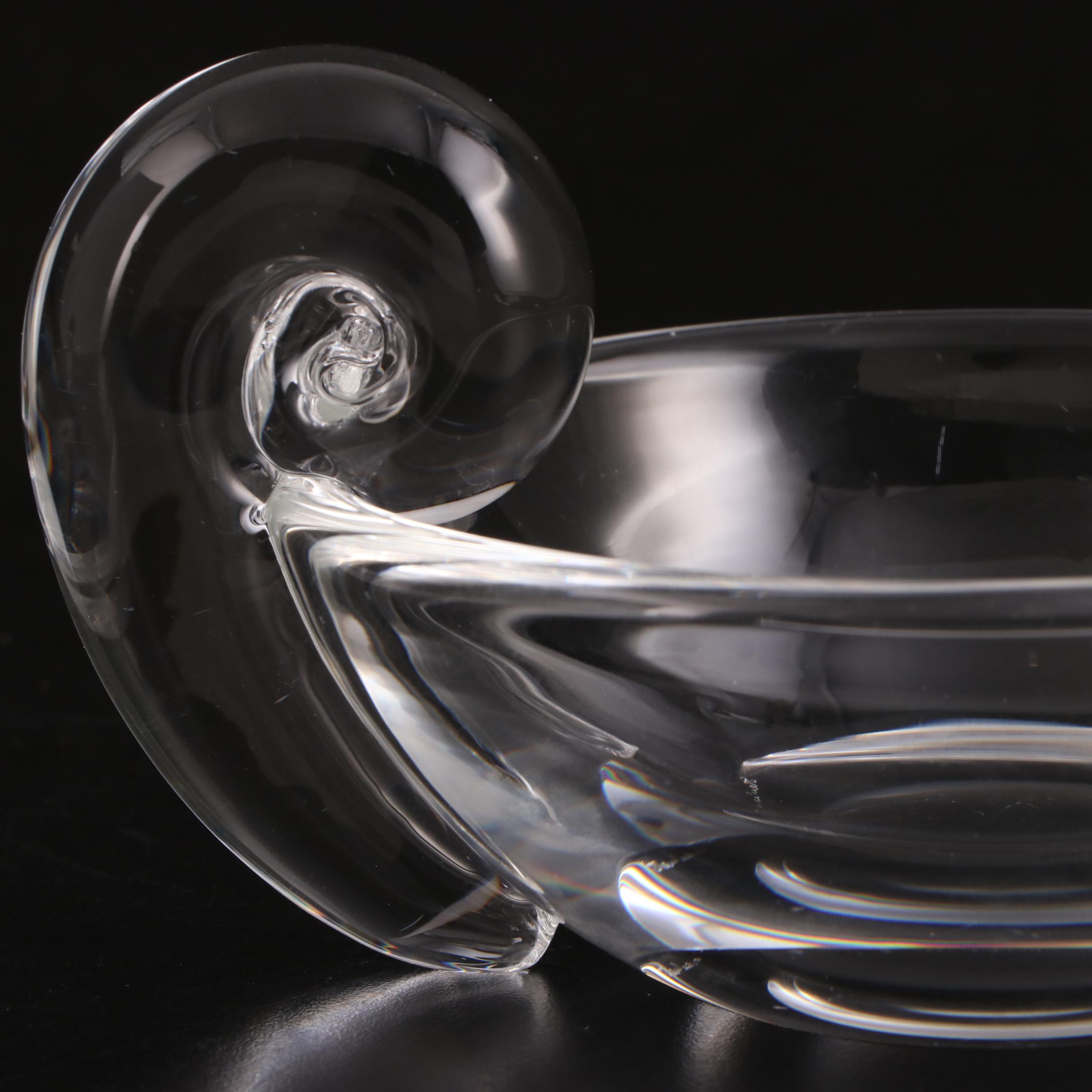 Steuben Art Glass Scroll-Footed Bowl with Scroll Handle Dishes