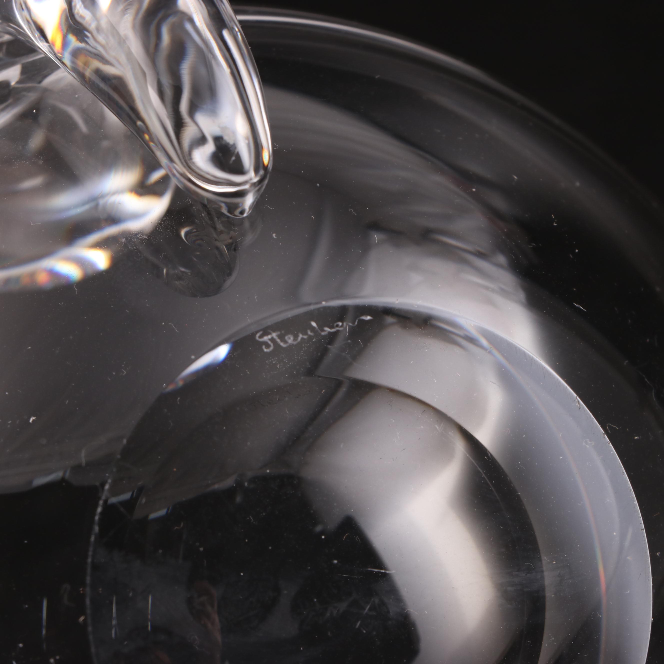 Steuben Art Glass Scroll-Footed Bowl with Scroll Handle Dishes