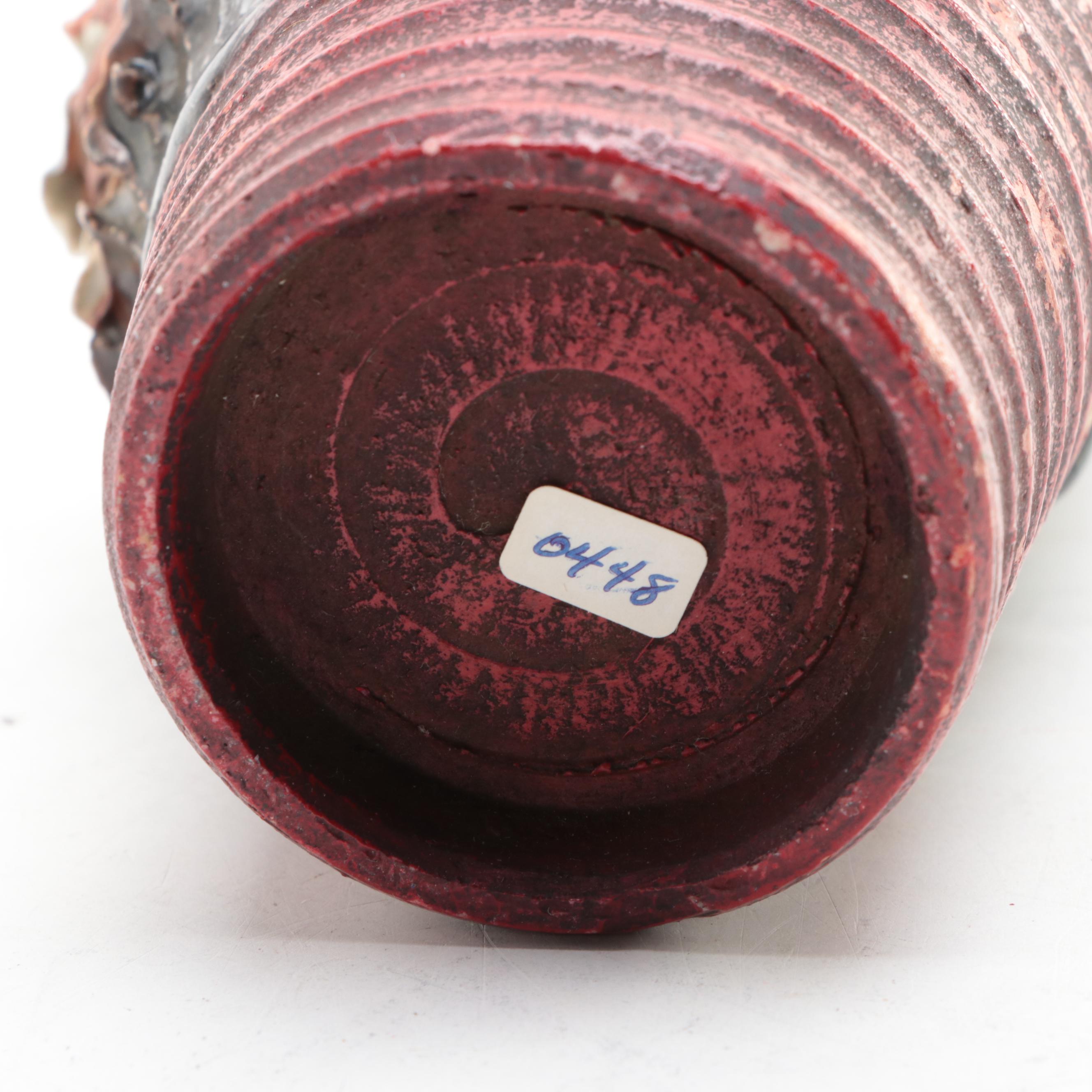 Japanese Sumida Gawa Pottery Vases and Brush Cup