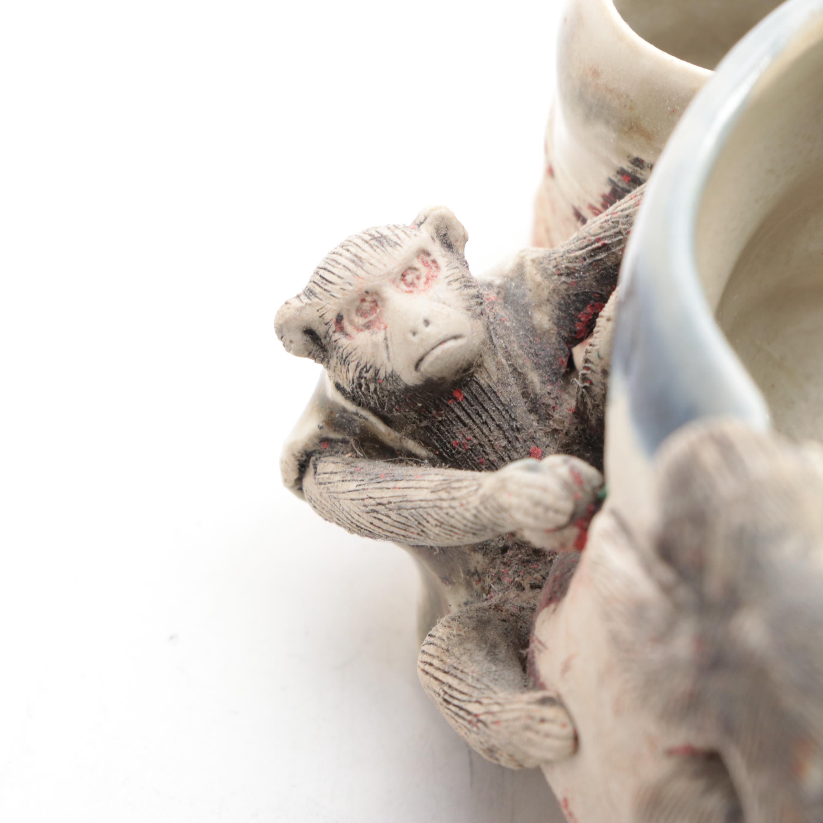 Japanese Sumida Gawa Pottery Vases and Brush Cup