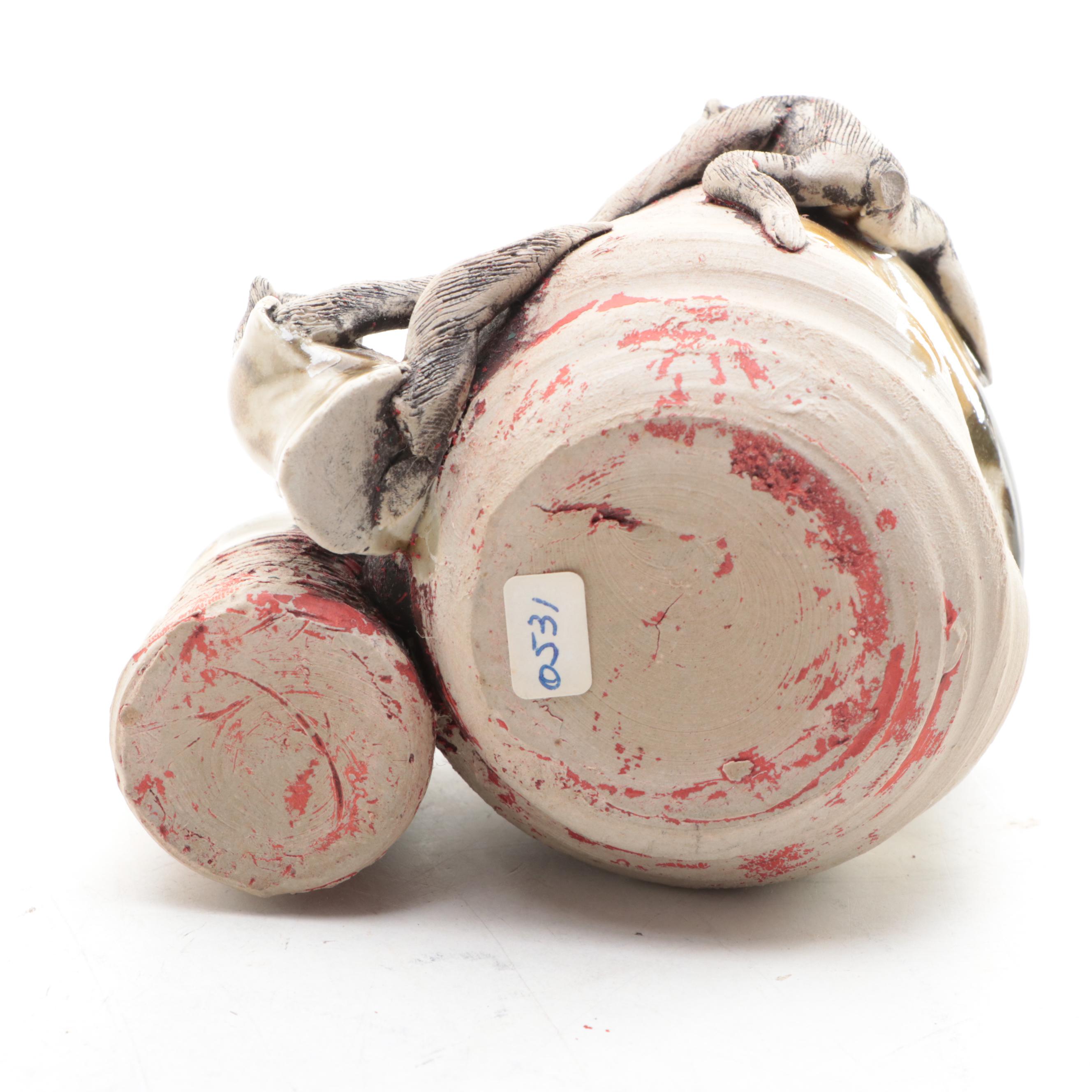 Japanese Sumida Gawa Pottery Vases and Brush Cup