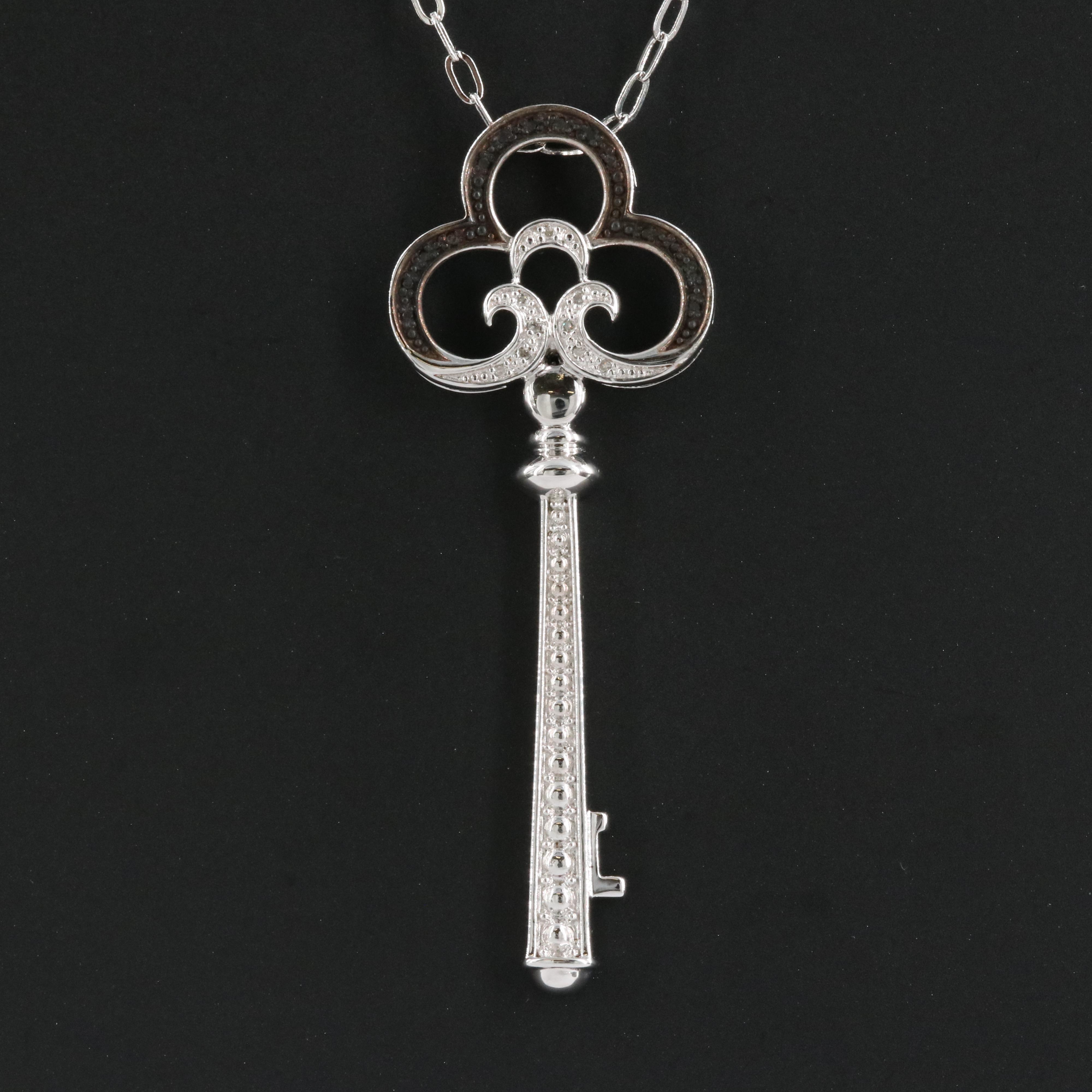 Sterling Diamond Key Pendant Necklace
