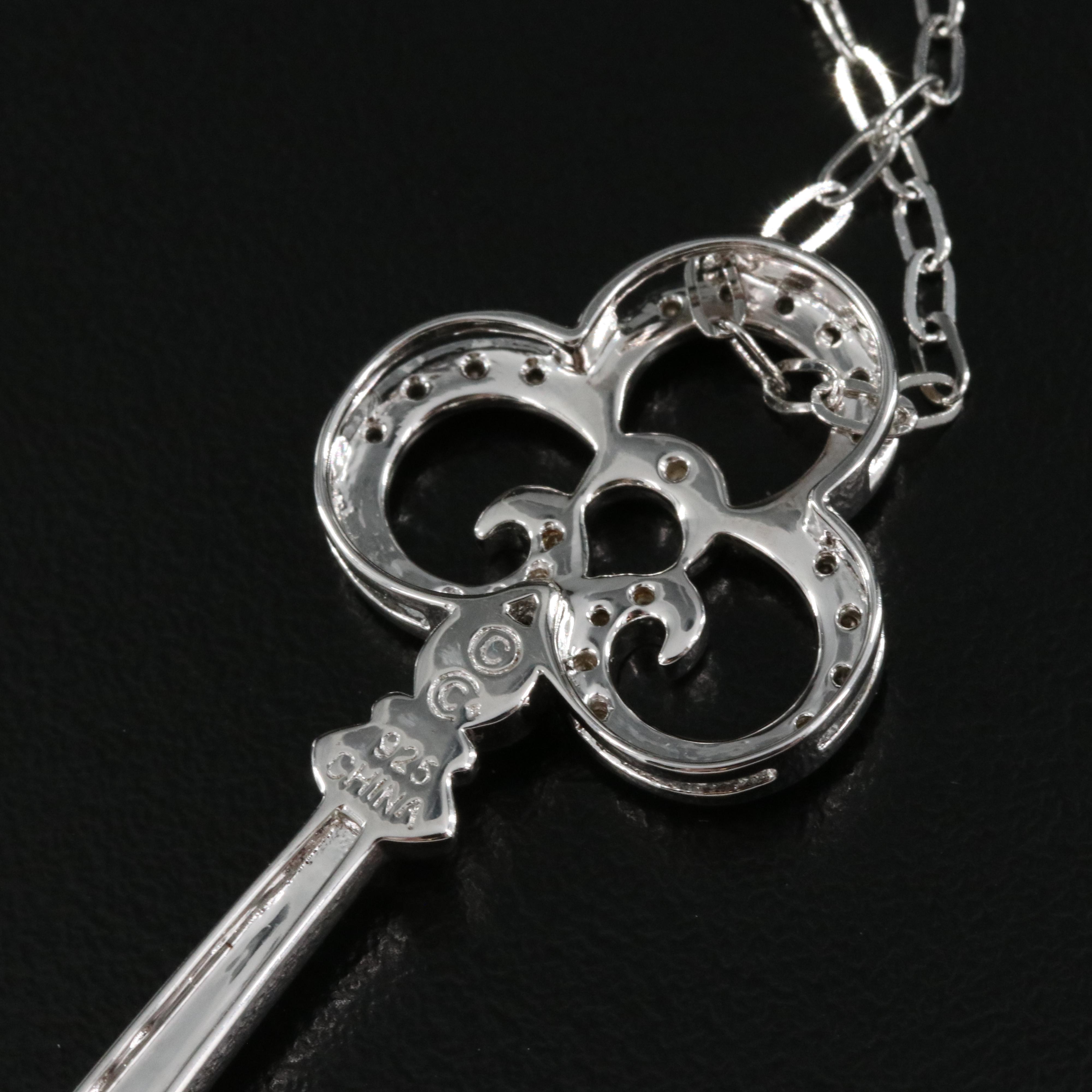 Sterling Diamond Key Pendant Necklace