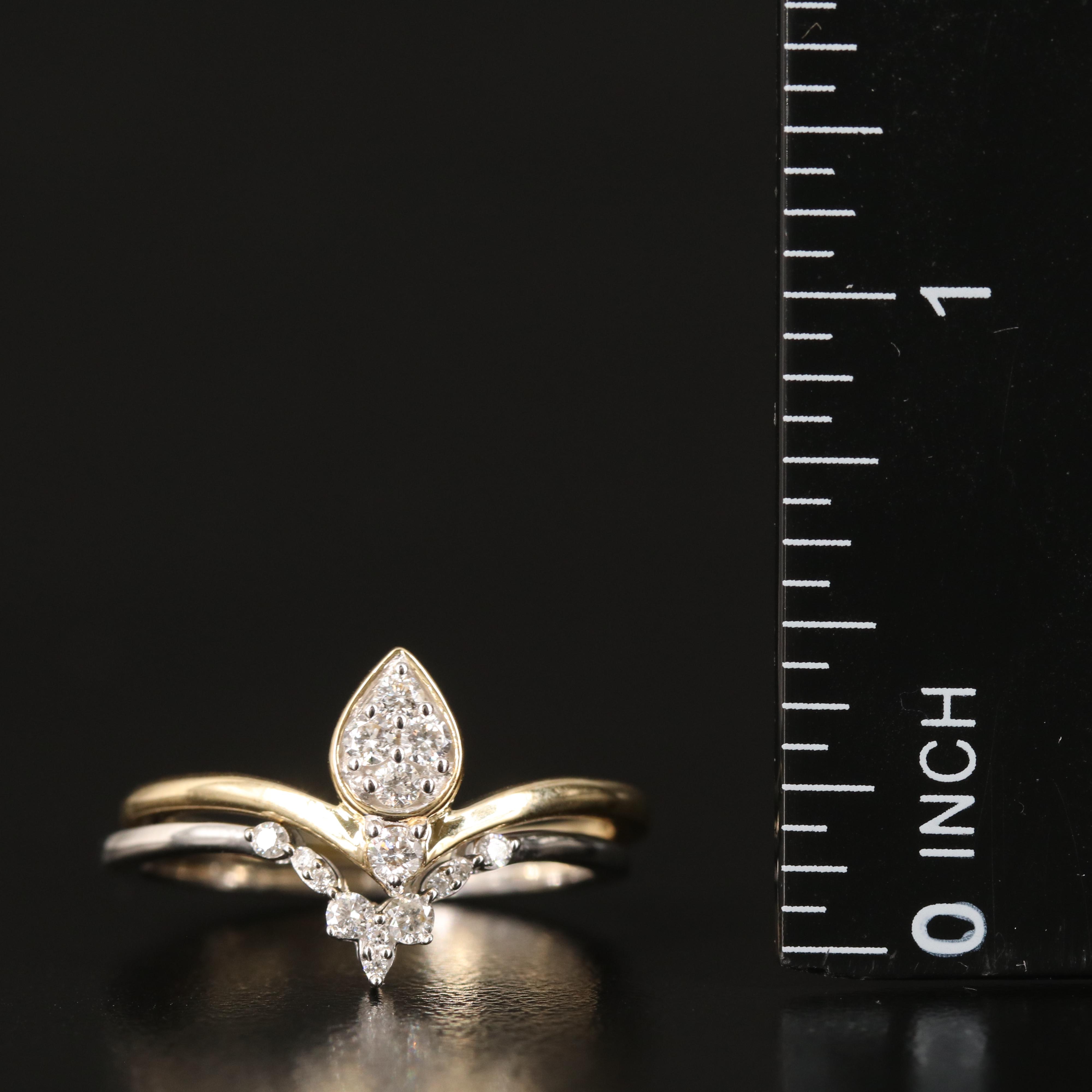 10K Diamond Navette Ring and Sterling Chevron Band