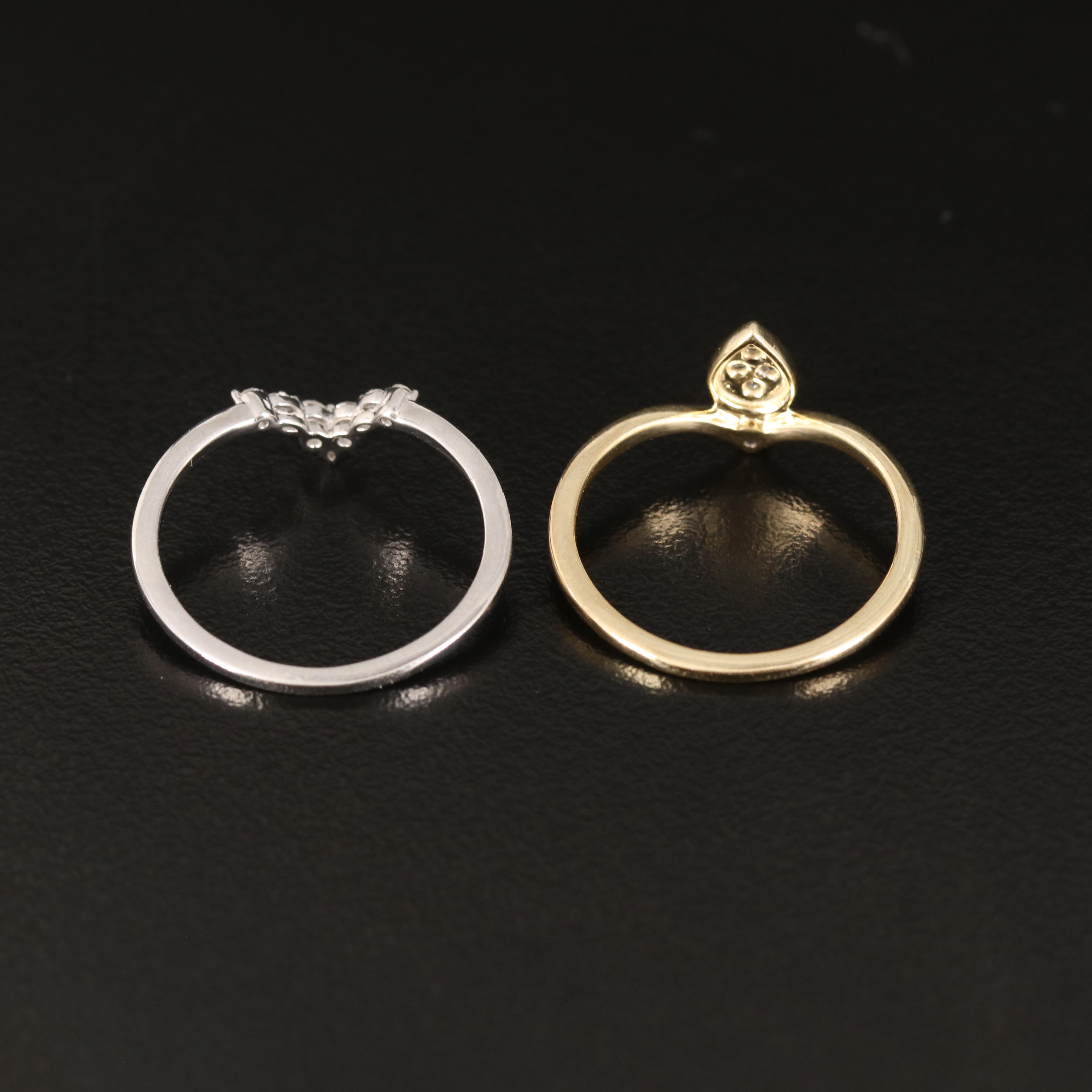 10K Diamond Navette Ring and Sterling Chevron Band