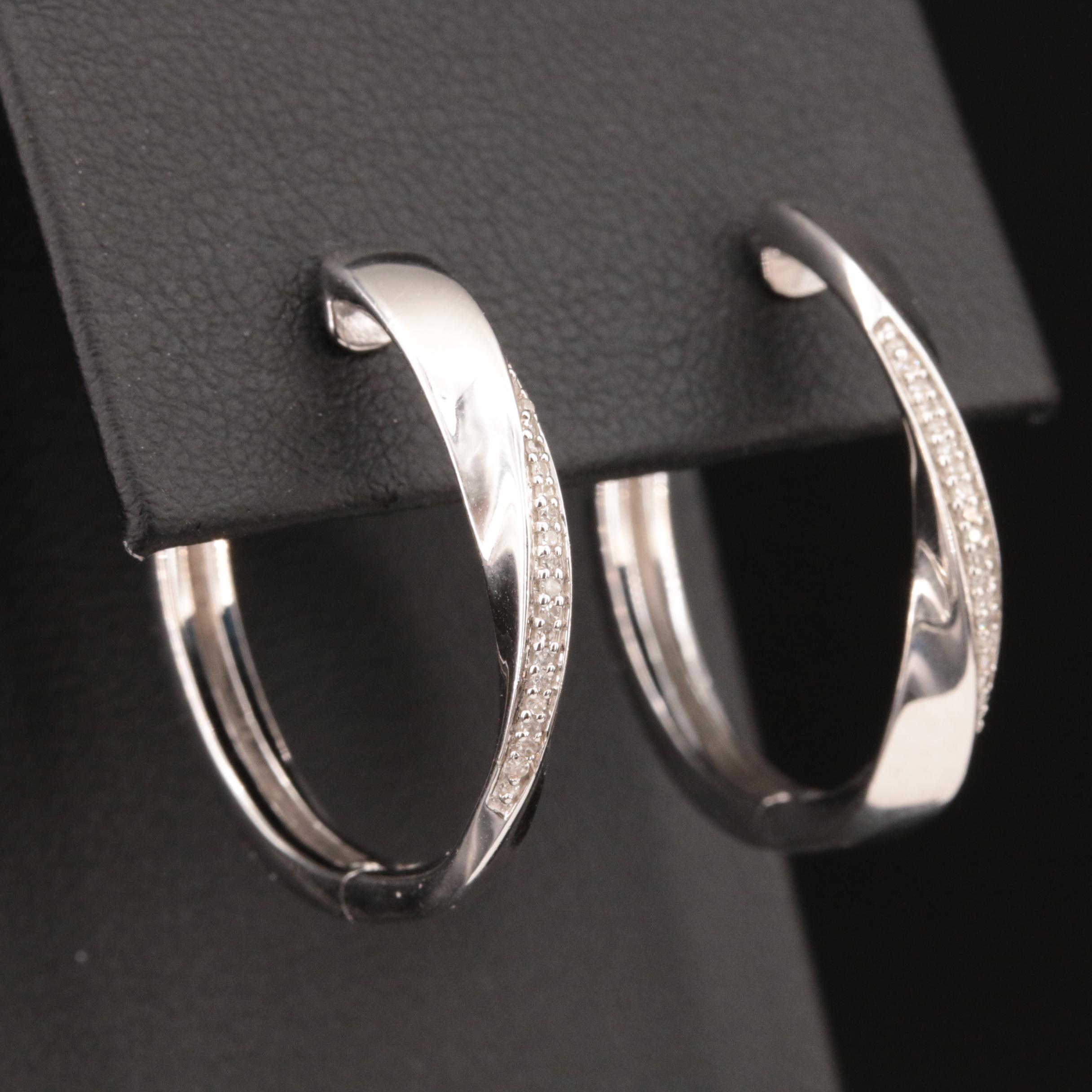 Sterling Diamond Hoop Earrings