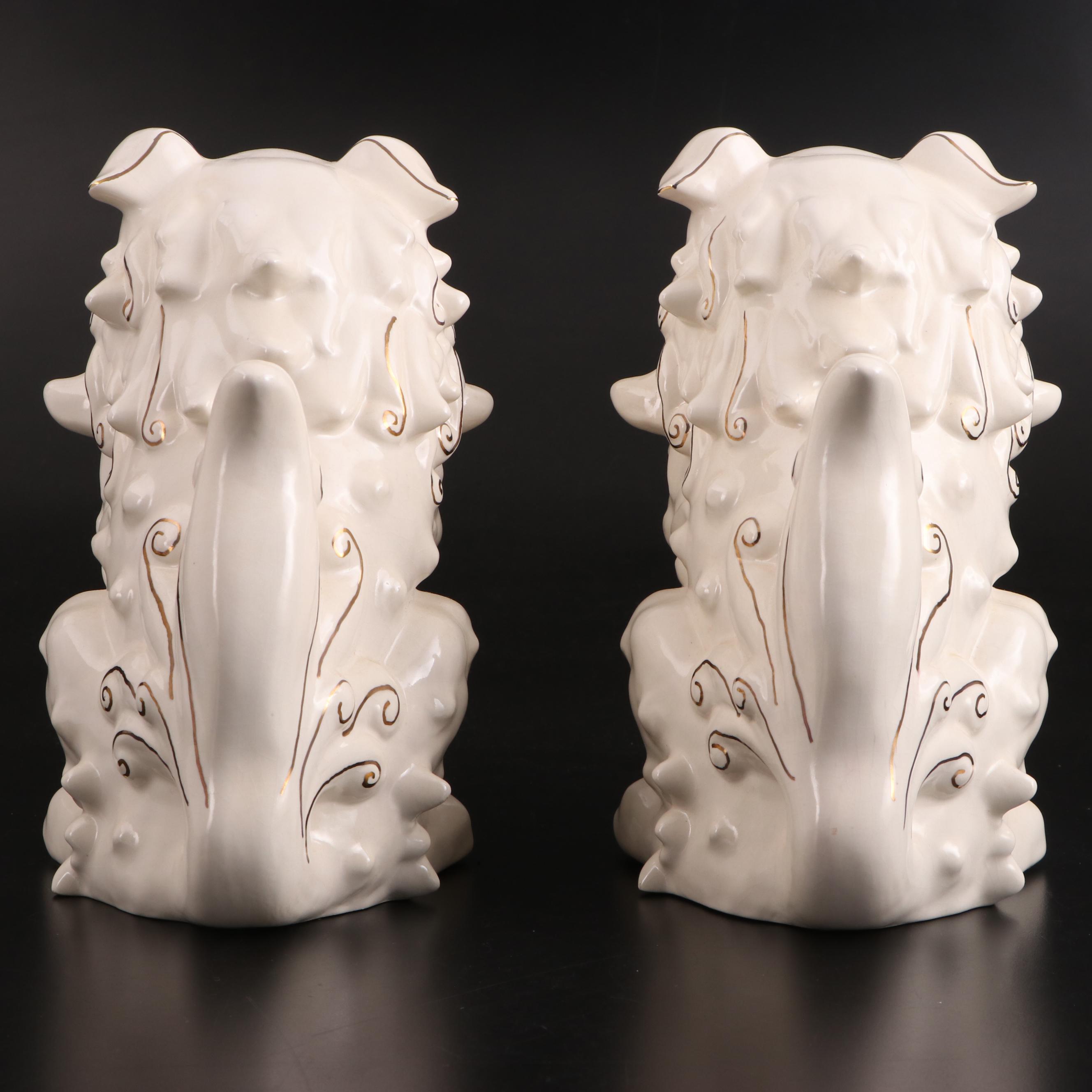 Pair of Chinese Style Glazed and Gilt Ceramic Guardian Lions / Shishi