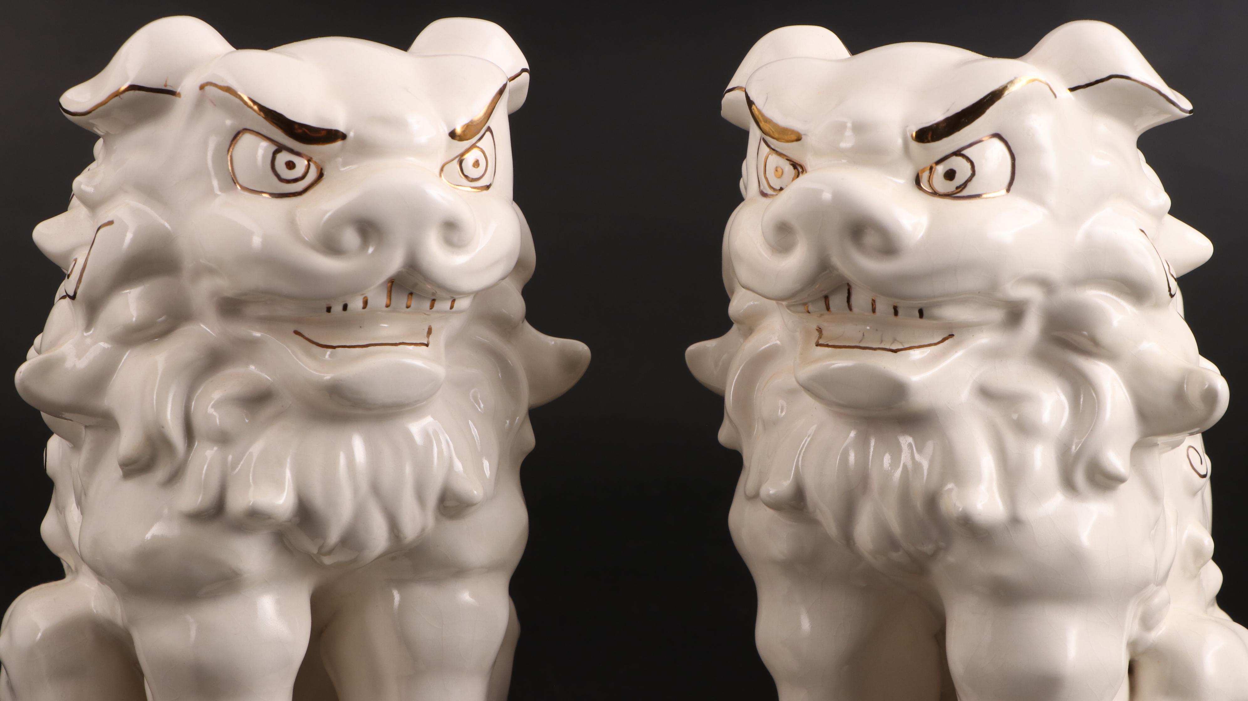 Pair of Chinese Style Glazed and Gilt Ceramic Guardian Lions / Shishi