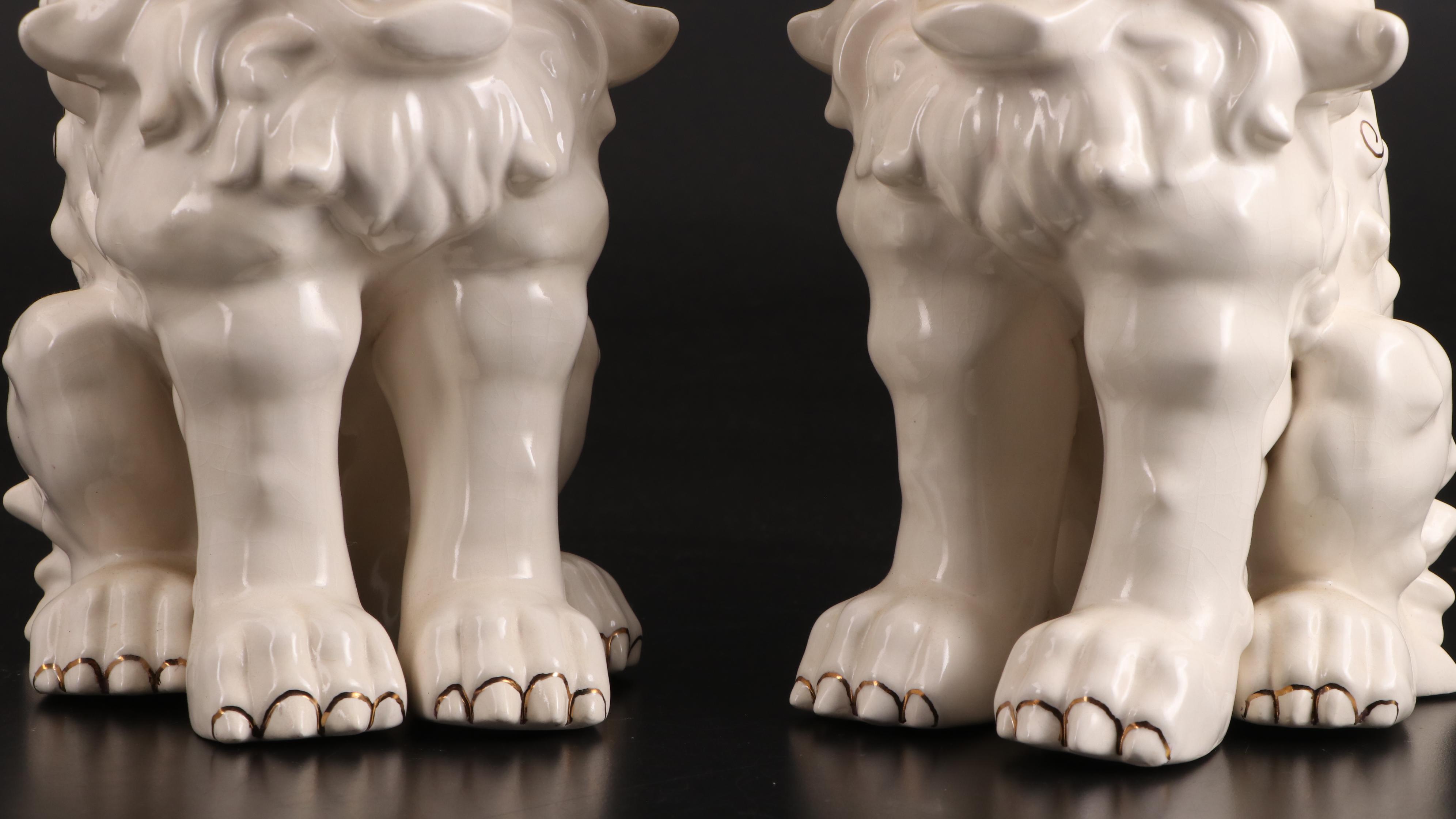 Pair of Chinese Style Glazed and Gilt Ceramic Guardian Lions / Shishi