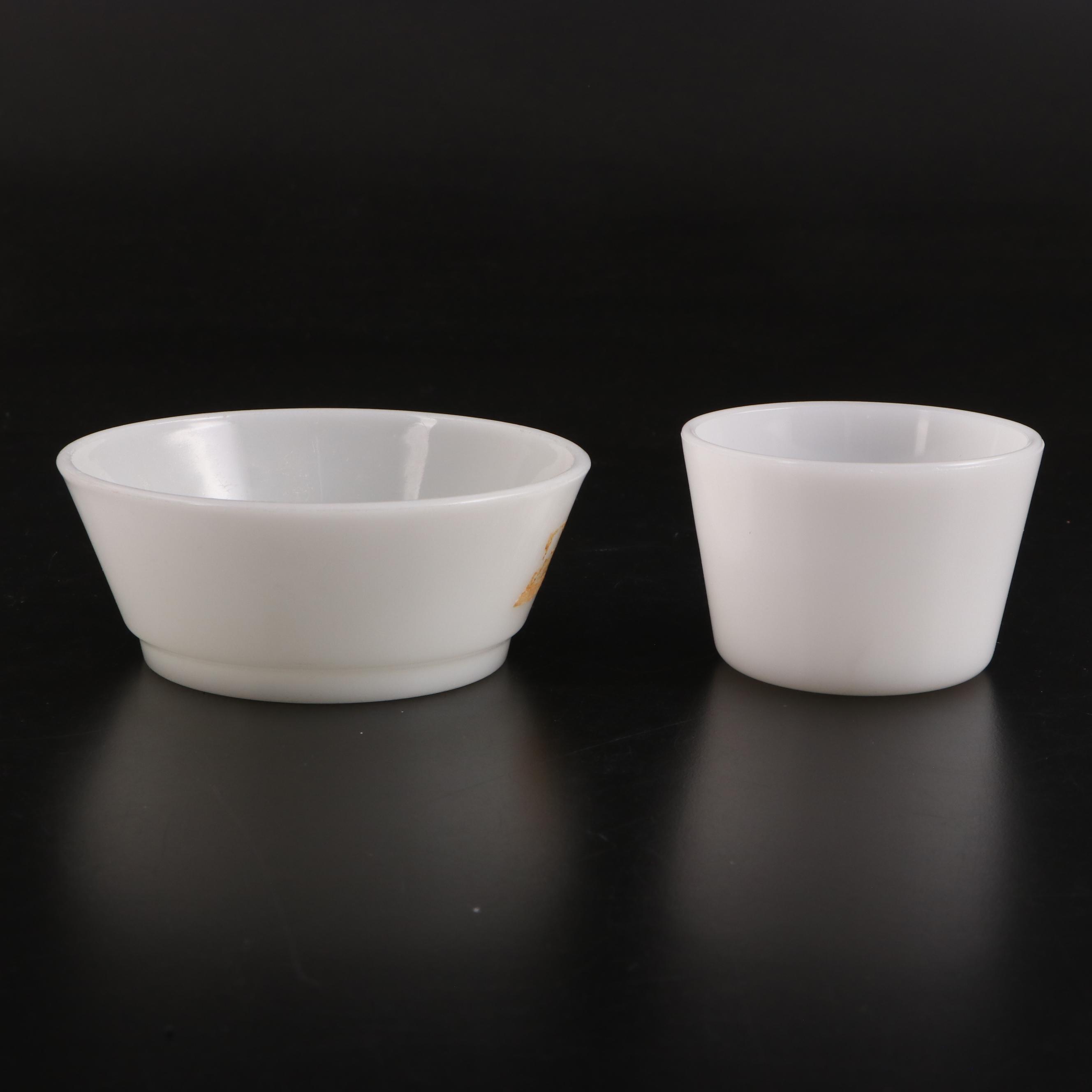 Pyrex and Anchor Hocking Bowls and Fridge Dishes with McKee Custard Cups