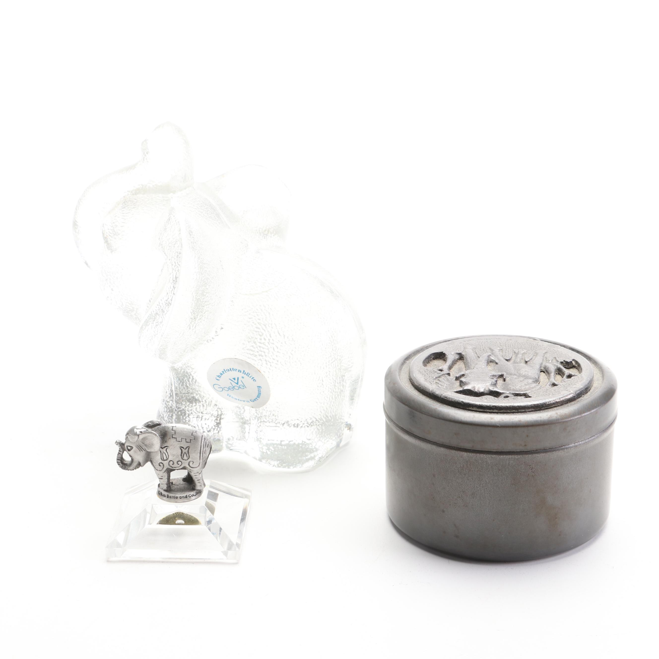 Goebel, Metzke, Russ Berrie and Other Elephant Figurines and Box